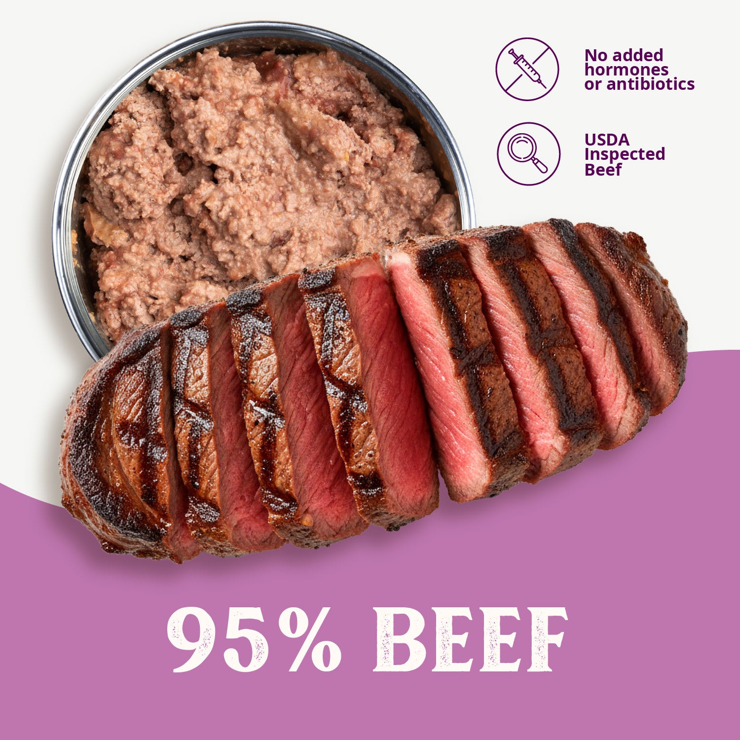 Health Extension Grain Free 95% Beef is a limited-ingredient dog food for puppies and adults, featuring a Border Collie on the label. Each 12.5 oz (354g) can makes a great topper for your dog's meal.