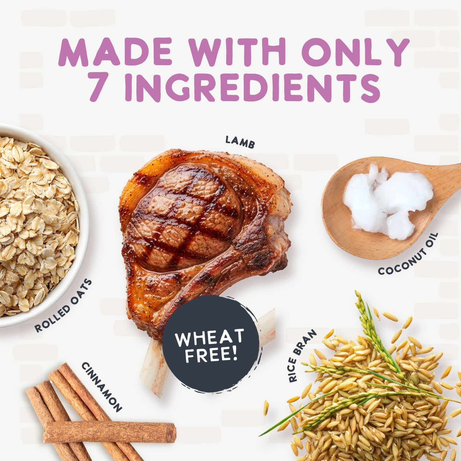 Health Extension Oven Baked Lamb Treats are wholesome, wheat-free dog snacks with only 7 ingredients. The bag features a puppy, lamb chop, and treats on the front—perfect for dogs who love lamb!.