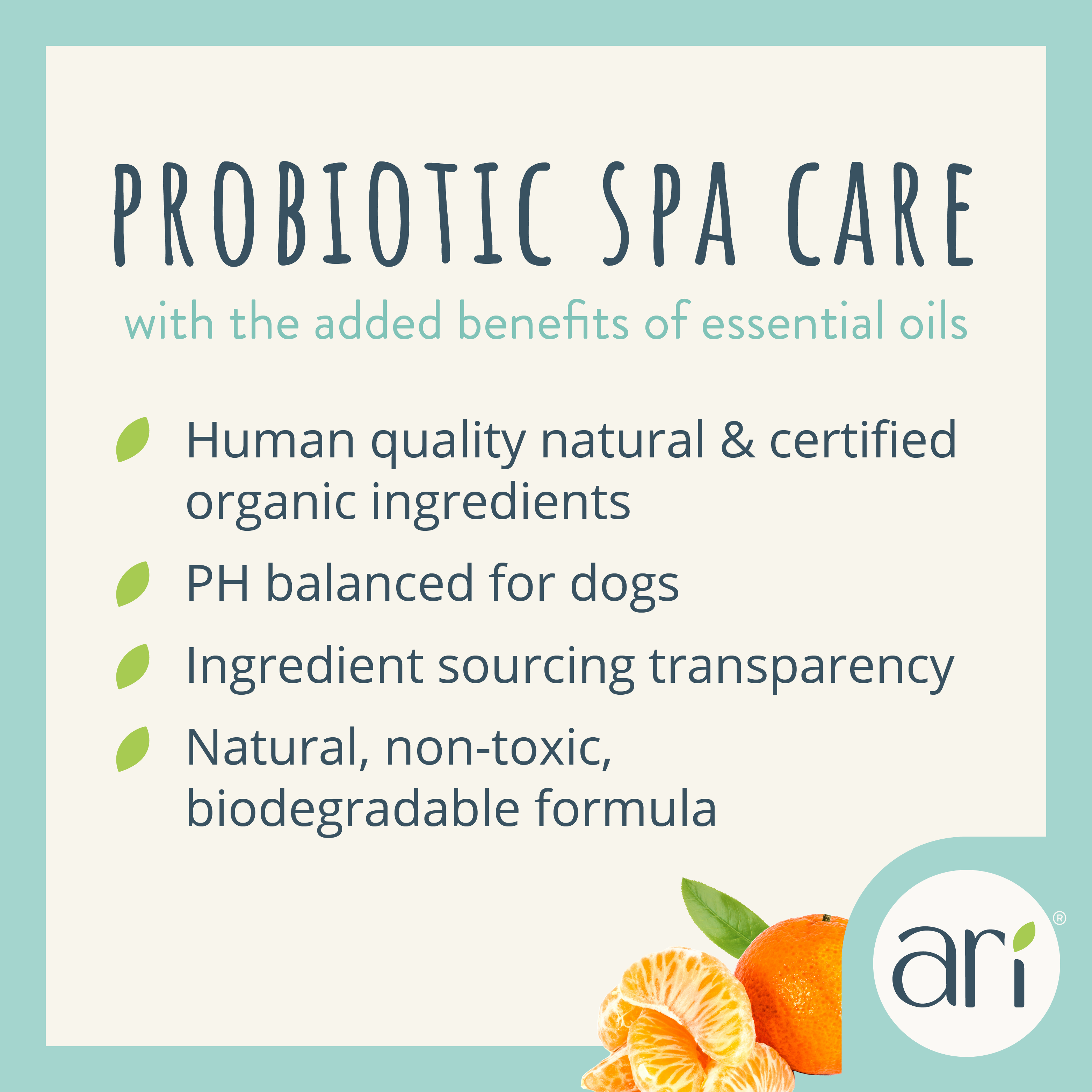 A 16 fl oz bottle of Health Extension ARI Probiotic 2 in 1 Shampoo + Conditioner for dogs in teal and white, features green tea and mandarin, with natural conditioner benefits and leaf illustrations.
