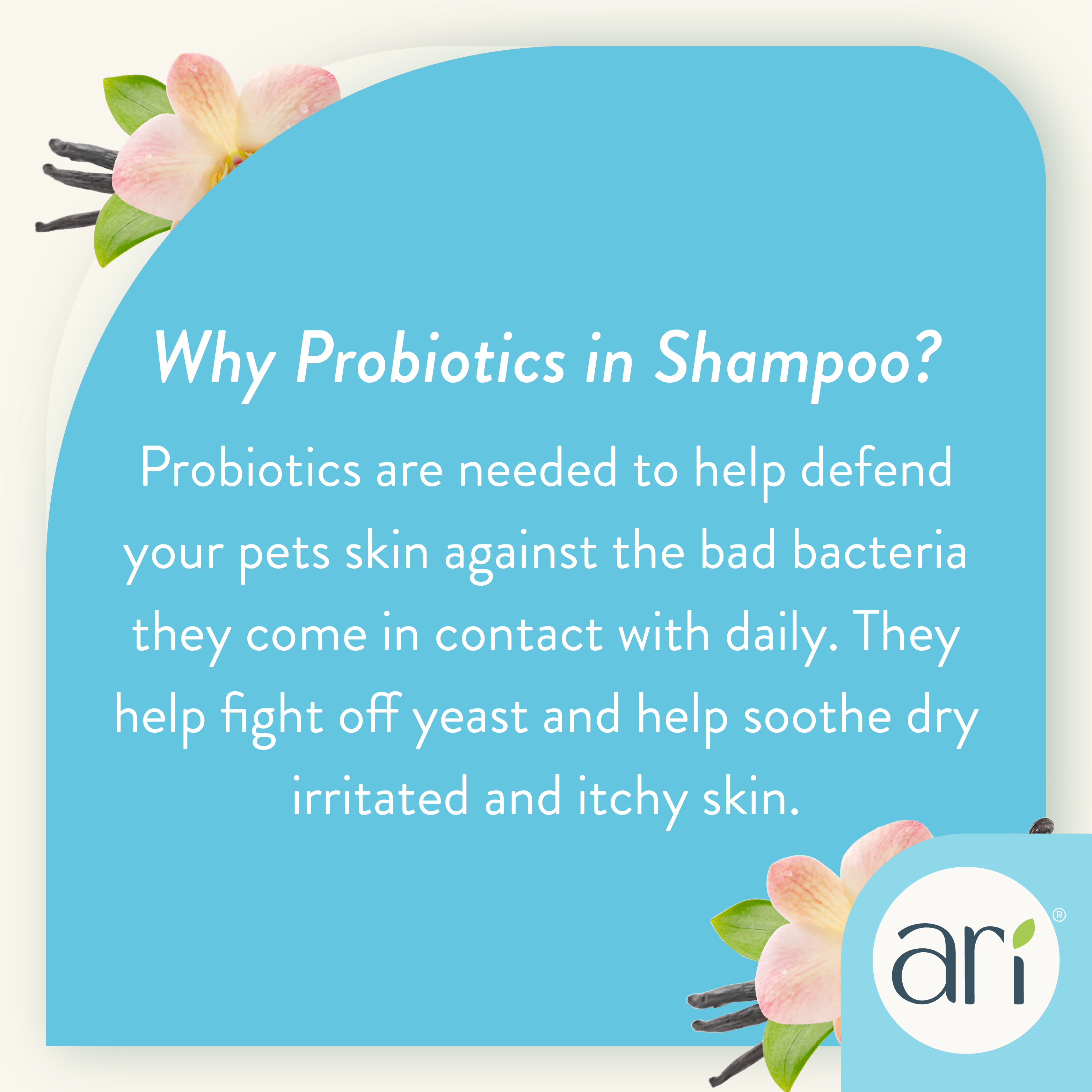 A 16 fl oz (473 mL) bottle of Health Extension ARI Probiotic Puppy Shampoo in Vanilla + Almond scent for puppies. The blue and white label features aloe vera, oatmeal, and a puppy illustration.