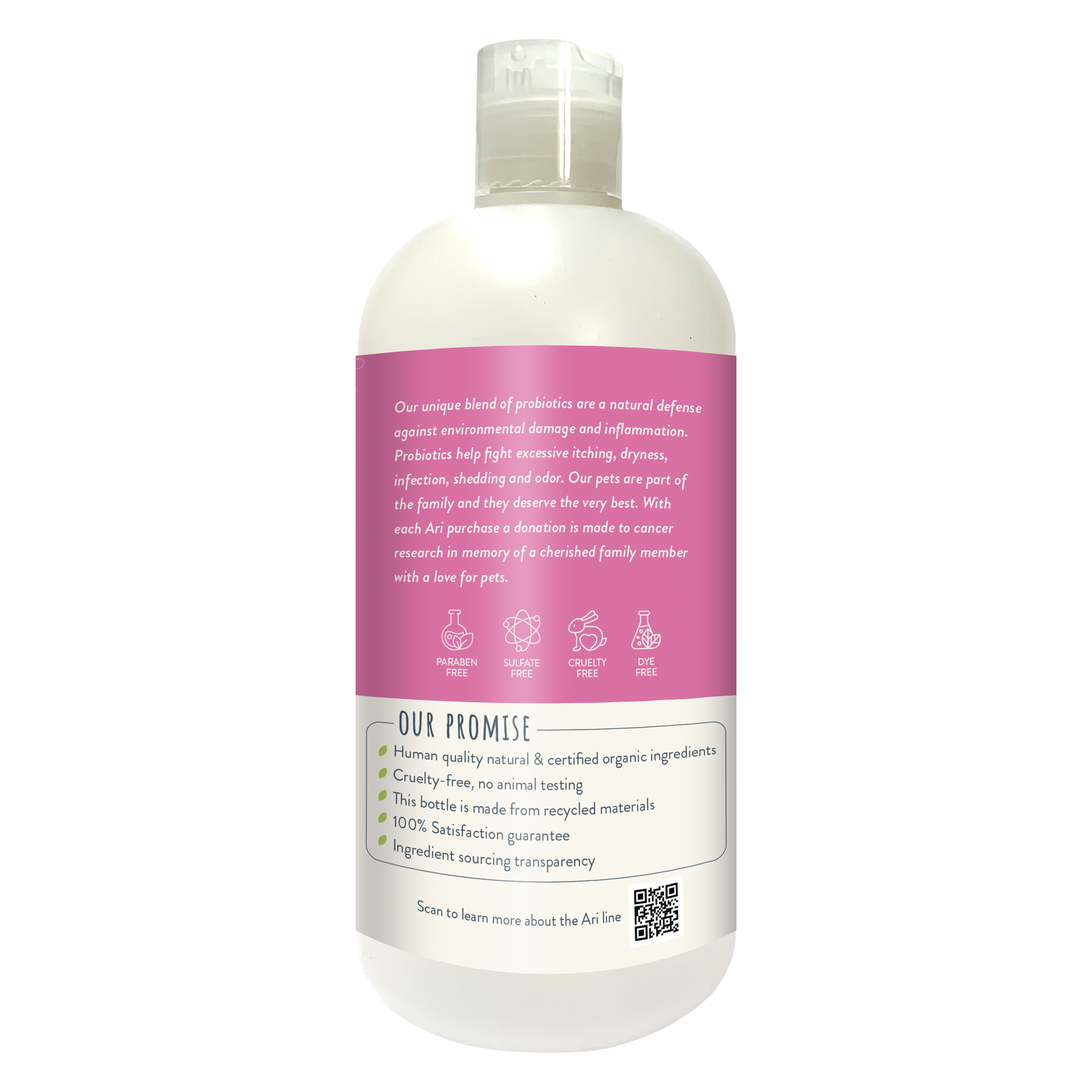 A 16 fl oz bottle of Health Extension ARI Probiotic Puppy Conditioner, vanilla + almond scent. This all-natural, pH-balanced puppy conditioner gently moisturizes and is ideal for puppies with delicate skin and coats.
