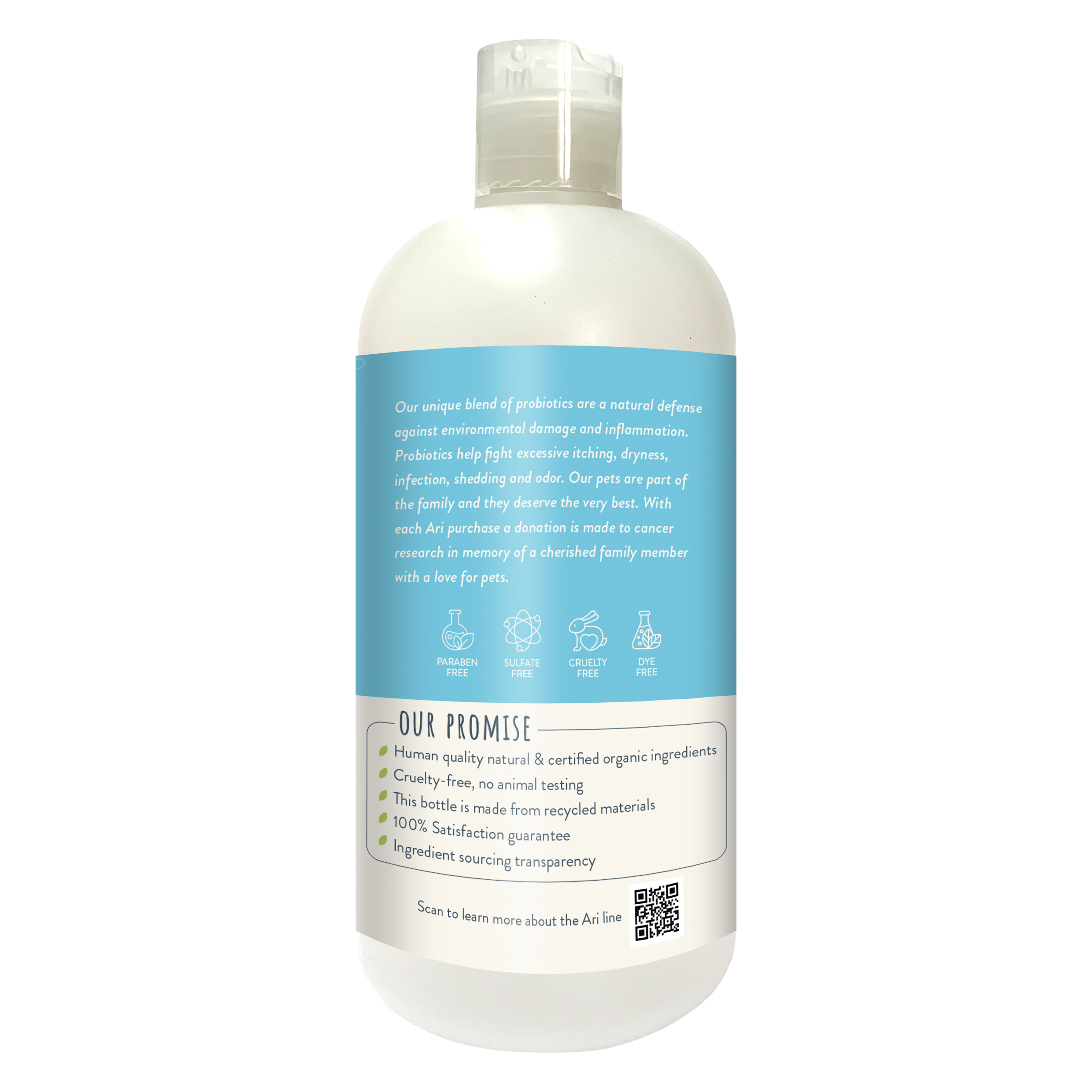 A 16 fl oz (473 mL) bottle of Health Extension ARI Probiotic Puppy Shampoo in Vanilla + Almond scent for puppies. The blue and white label features aloe vera, oatmeal, and a puppy illustration.