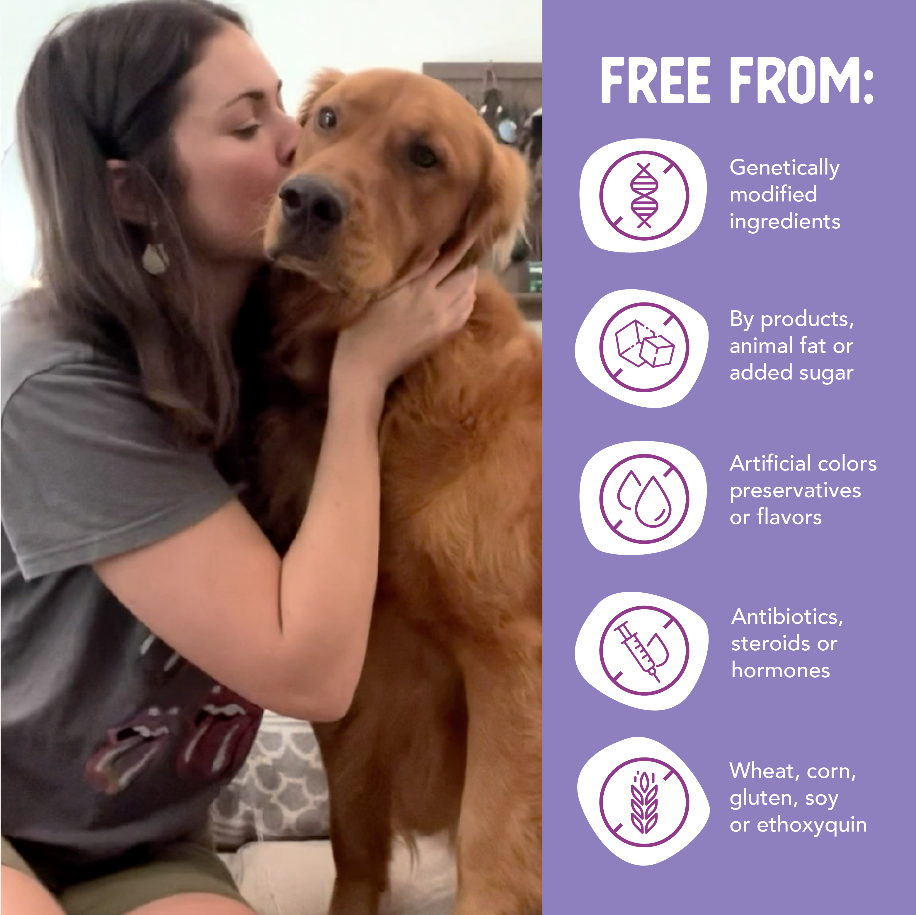 A 12.5 oz can of Health Extension Grain Free Duck Entree, a limited ingredient dog food featuring natural ingredients with added vitamins and minerals, shown with a black and white dog on a grassy background.