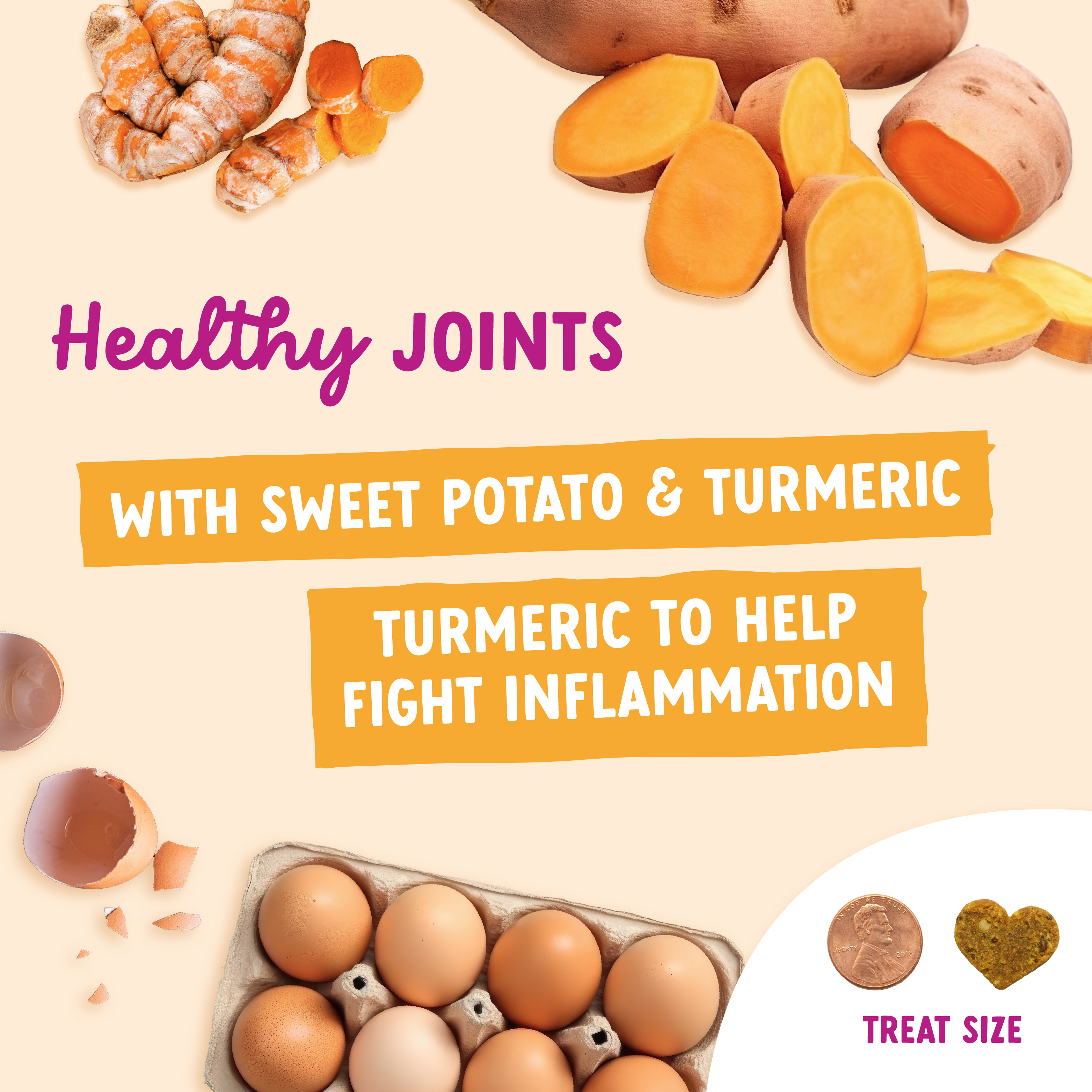 A bag of Health Extension Impawfect Sweet Potato & Turmeric for Hip & Joint Support dog treats, soft-baked and made with upcycled ingredients, features a Fight Food Waste banner on the packaging.