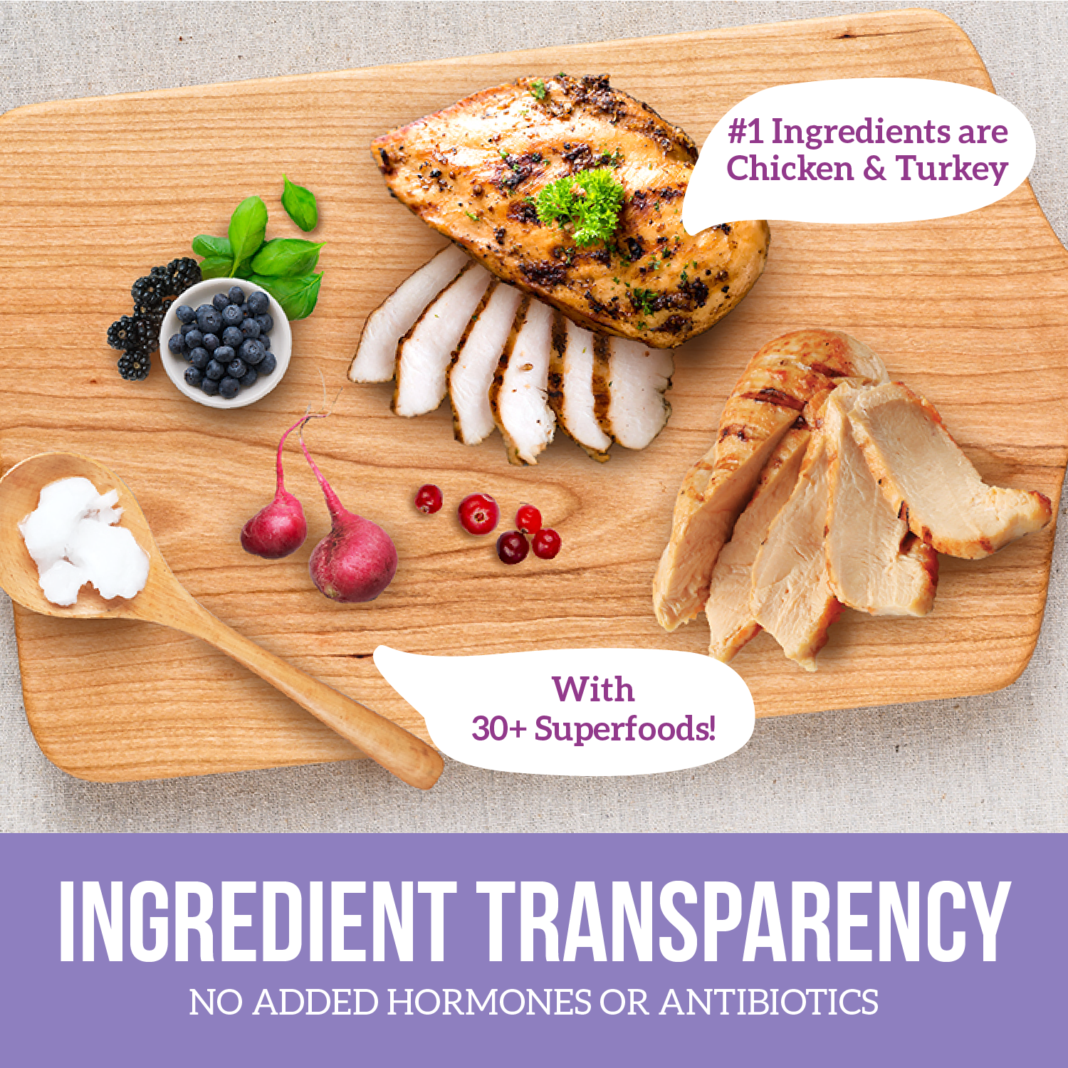 Health Extension Grain Free Chicken & Turkey Little Bites Recipe features a white dog in a field and offers a grain-free meal for all life stages, with chicken, turkey, veggies, berries, and over 30 superfood ingredients.