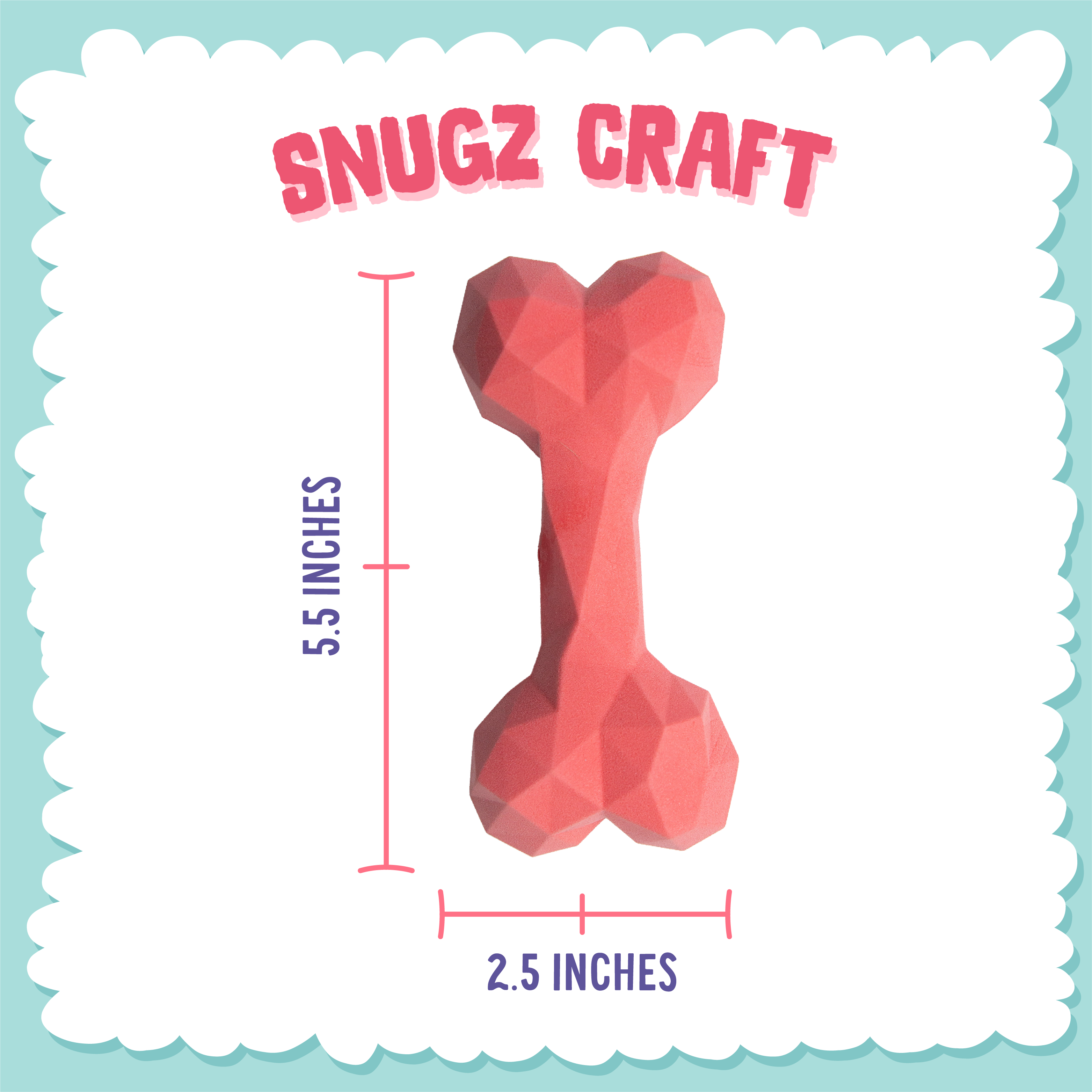 The Snugz Craft by Snugarooz is a red geometric dog bone toy with faceted surfaces, made from eco-friendly TPR for tough chewers, shown on a plain white background.