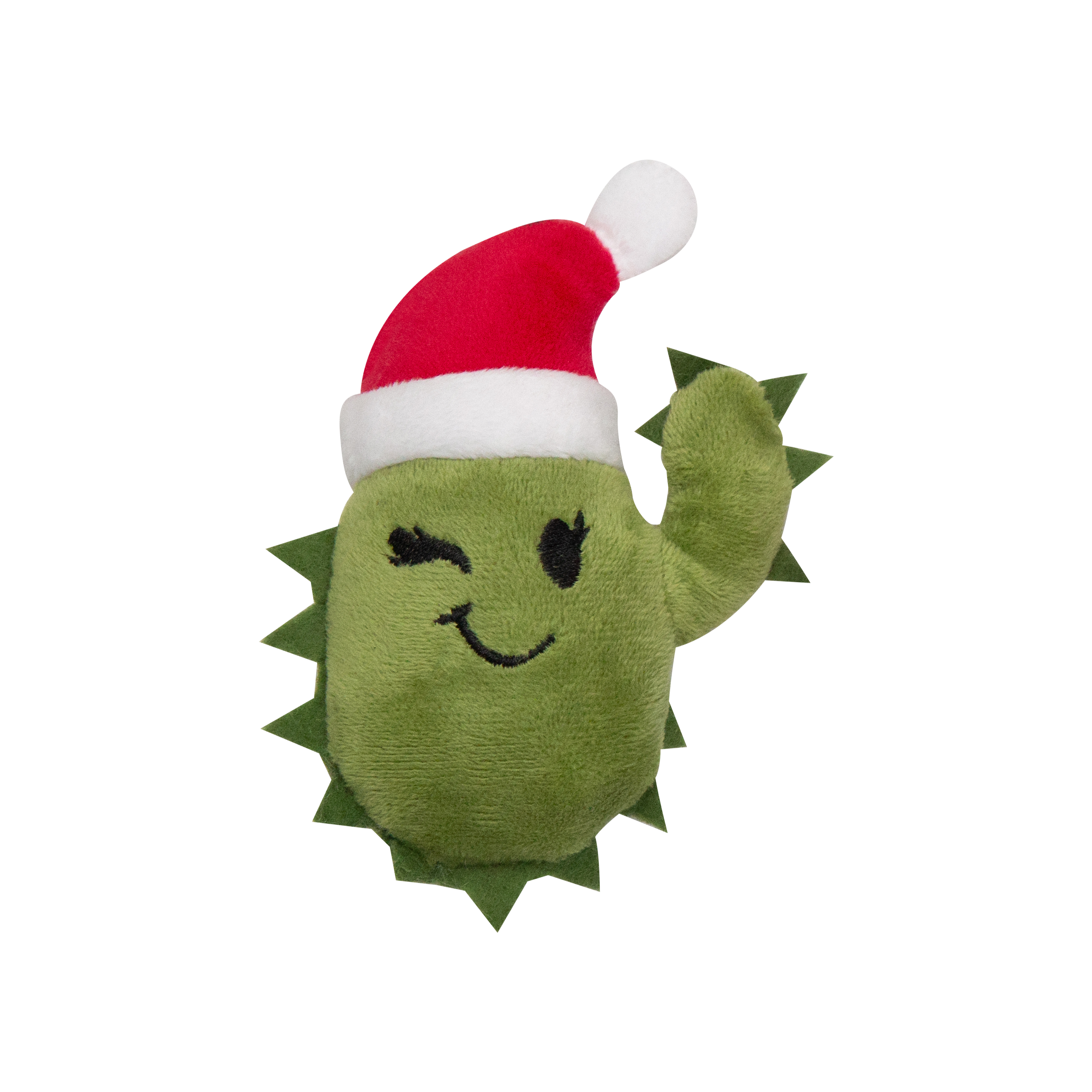 Celebrate with your pup using Snugarooz’s Santa’s Fun 3 pk—includes a festive cactus in a Santa hat, a purple Baby T-Rex with holiday lights, and Santa legs in a chimney. Perfect Christmas dog toys on a white background.