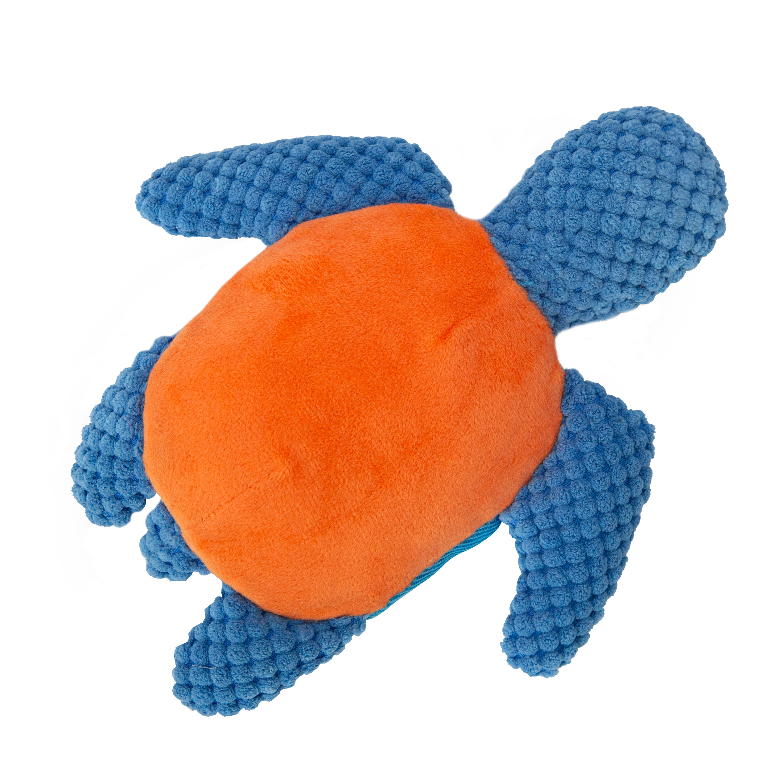 Snugarooz Titan the Turtle is a blue plush dog toy with a textured, spiky plastic shell, soft white-spotted flippers, and cartoon eyes—perfectly designed for playful pups seeking durable fun.