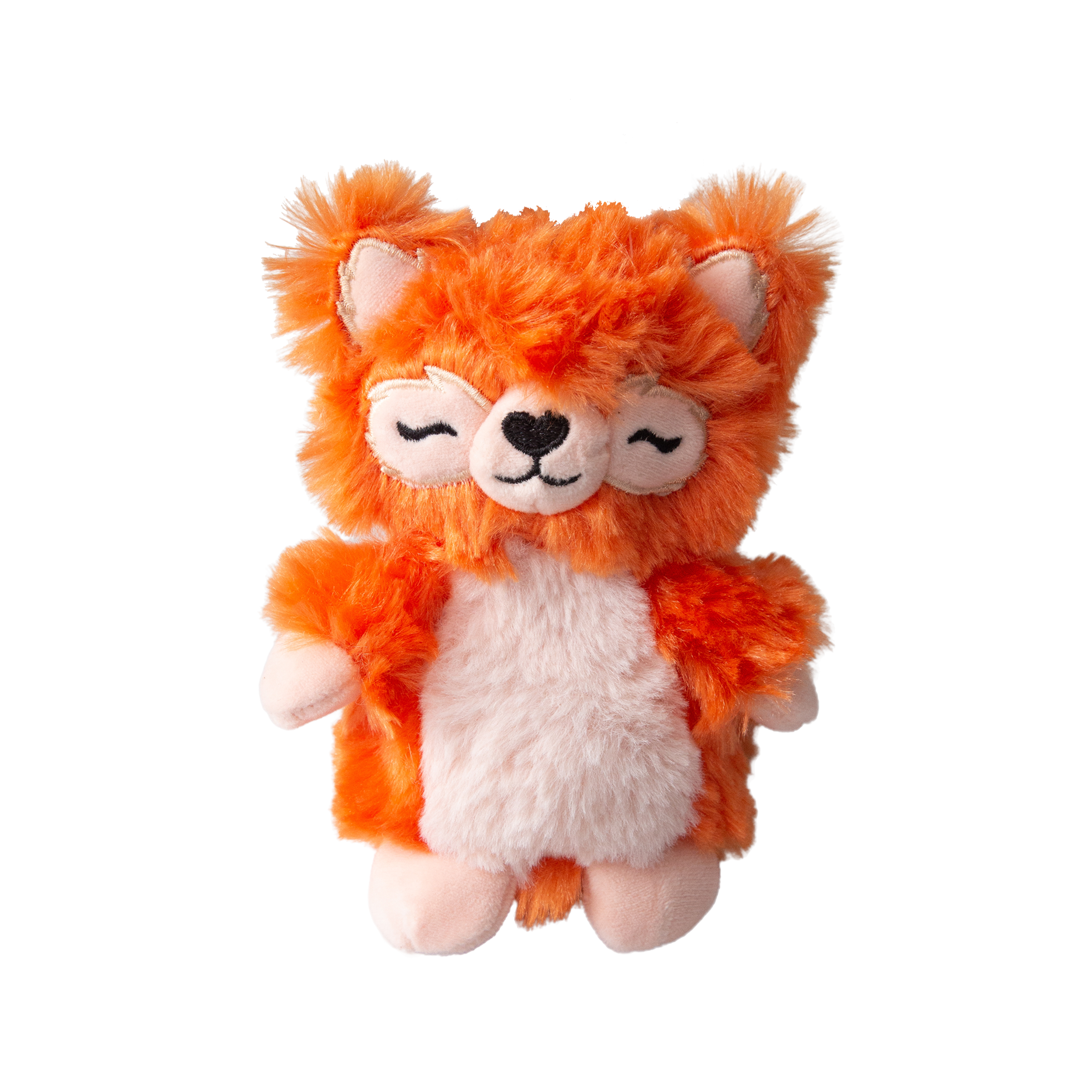 A plush toy named Young Panda by Snugarooz, featuring fluffy fur, a white belly, closed eyes, and a smiling face—an adorable eco-friendly pet toy perfect for cuddles.
