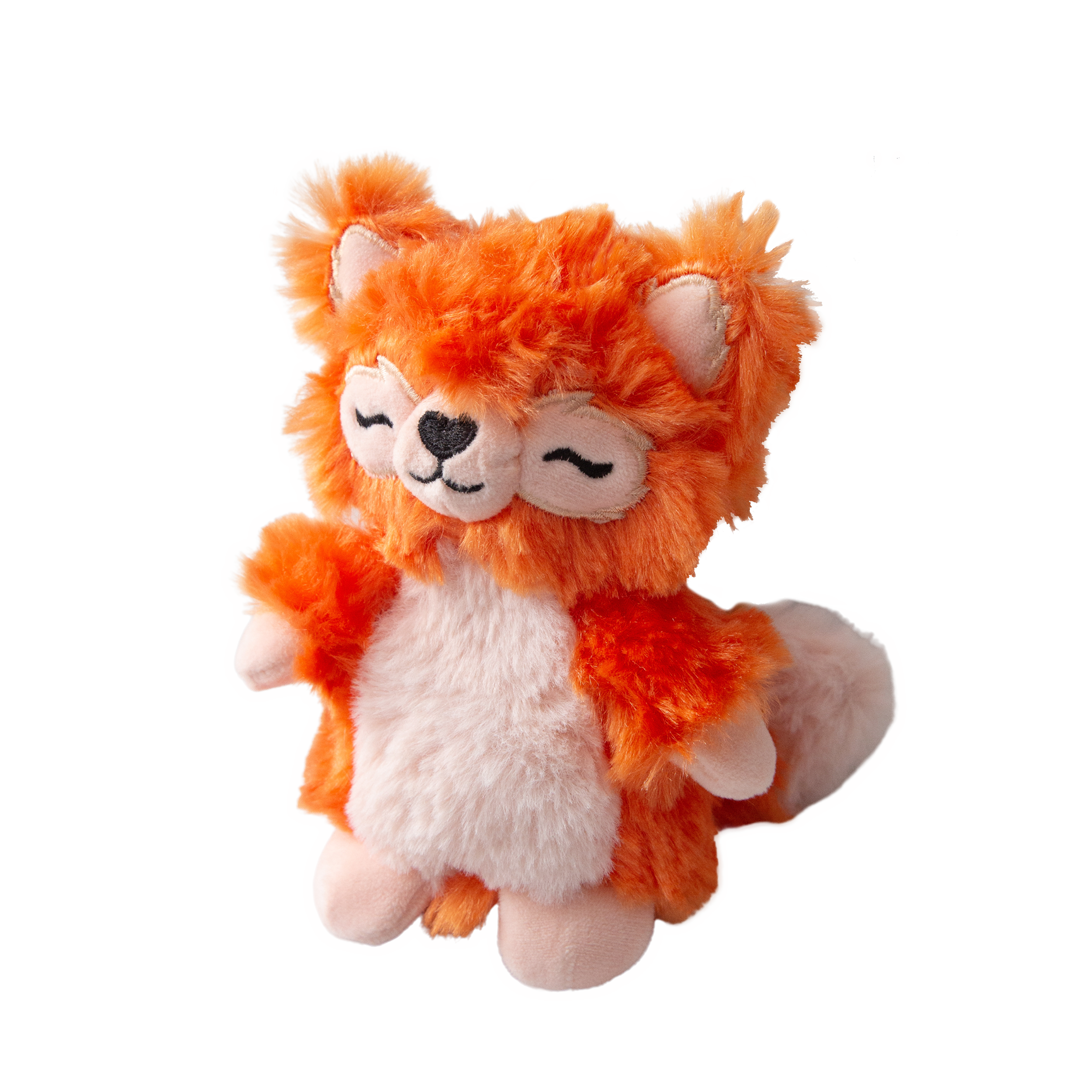A plush toy named Young Panda by Snugarooz, featuring fluffy fur, a white belly, closed eyes, and a smiling face—an adorable eco-friendly pet toy perfect for cuddles.