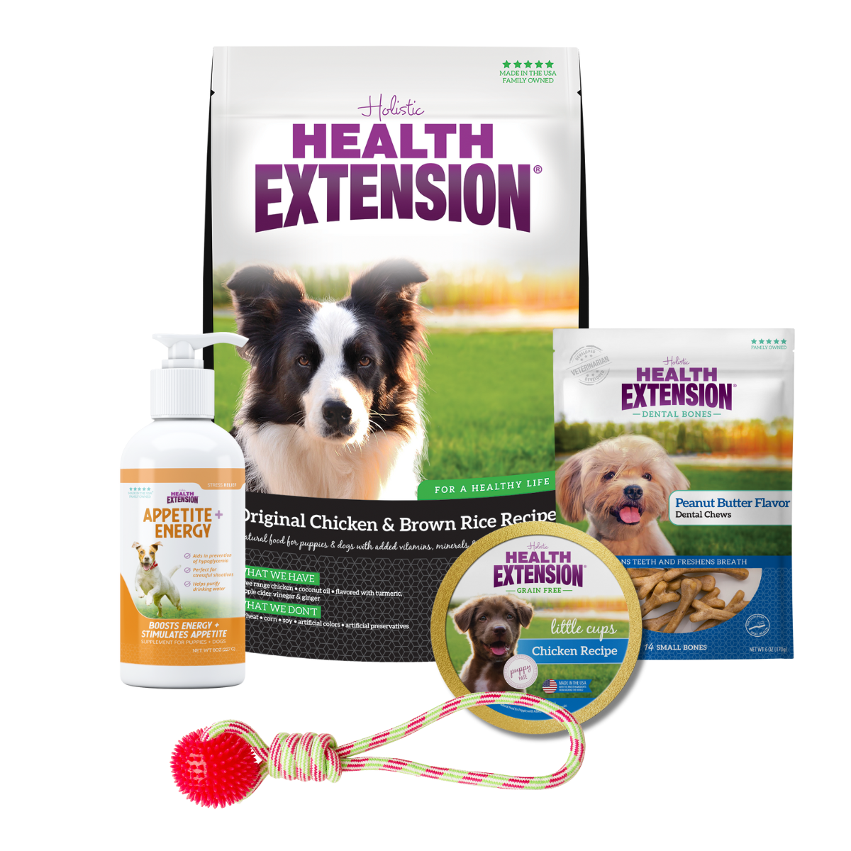 Complete Puppy Bundle: Health Extension Original Chicken & Brown Rice Recipe dry dog food and variety of other dog products, including food, treats, toys, and supplements.