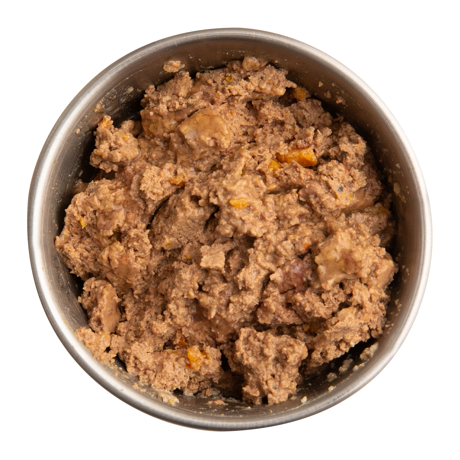 A 12.5 oz can of Health Extension Grain Free Duck Entree, a limited ingredient dog food featuring natural ingredients with added vitamins and minerals, shown with a black and white dog on a grassy background.
