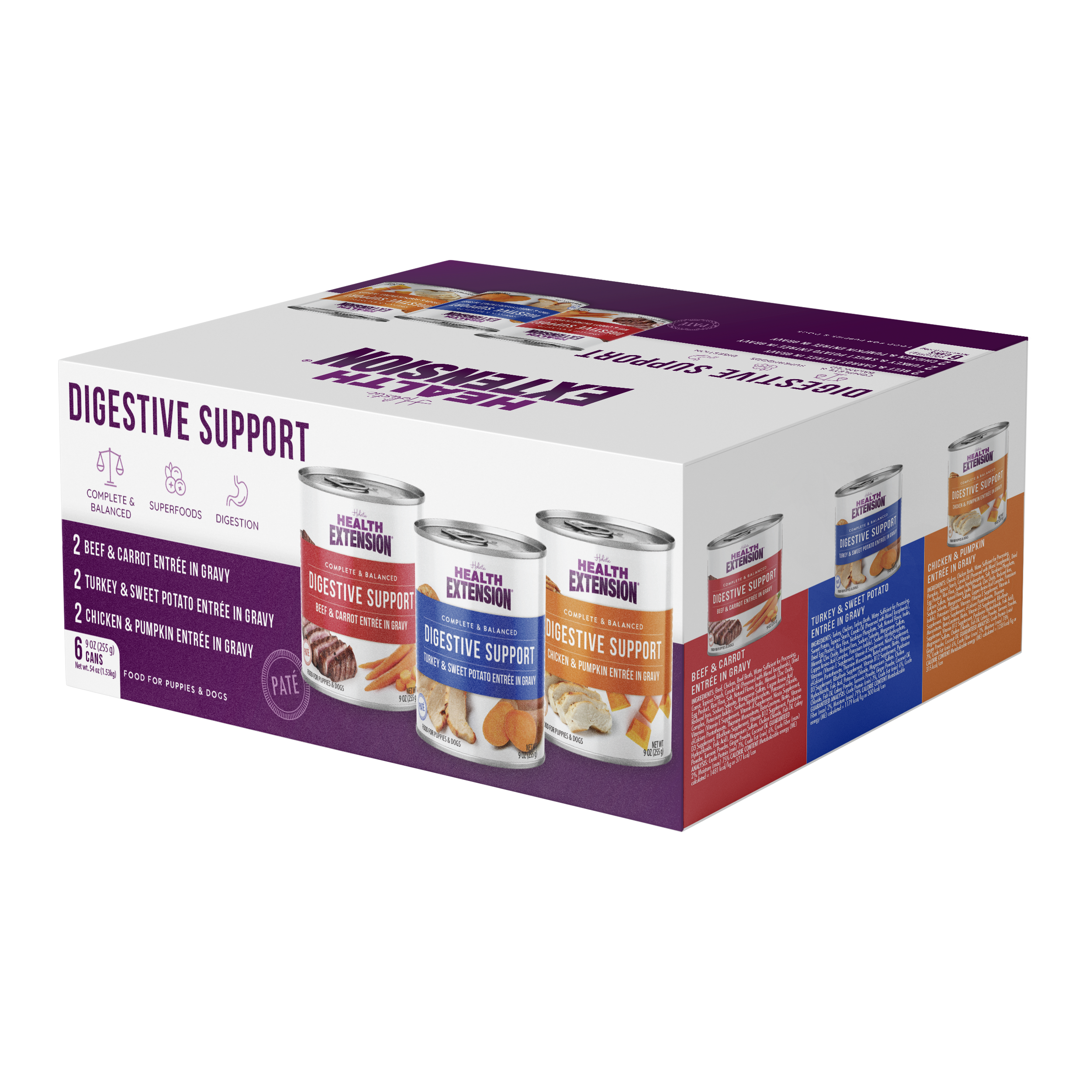 Digestive Support, Variety Pack -Chicken, Beef & Turkey