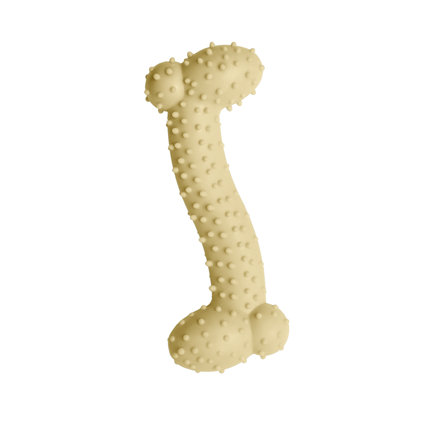 The Snugarooz Lil Baby Bone is a beige, eco-friendly, bone-shaped chew toy with small bumps for dental health, ideal for small breed puppies and shown on a plain white background.