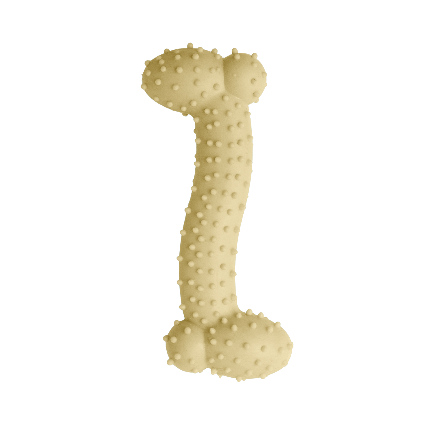 The Snugarooz Lil Baby Bone is a beige, eco-friendly, bone-shaped chew toy with small bumps for dental health, ideal for small breed puppies and shown on a plain white background.
