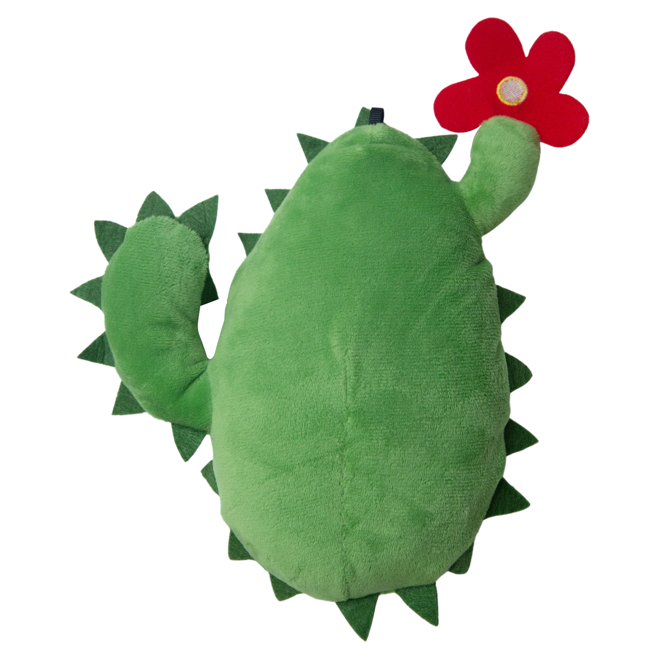 Snugarooz Merry Chloe is a plush cactus dog toy featuring a red flower, colorful string lights, and a winking smile—perfect as an eco-friendly holiday gift for your pup.