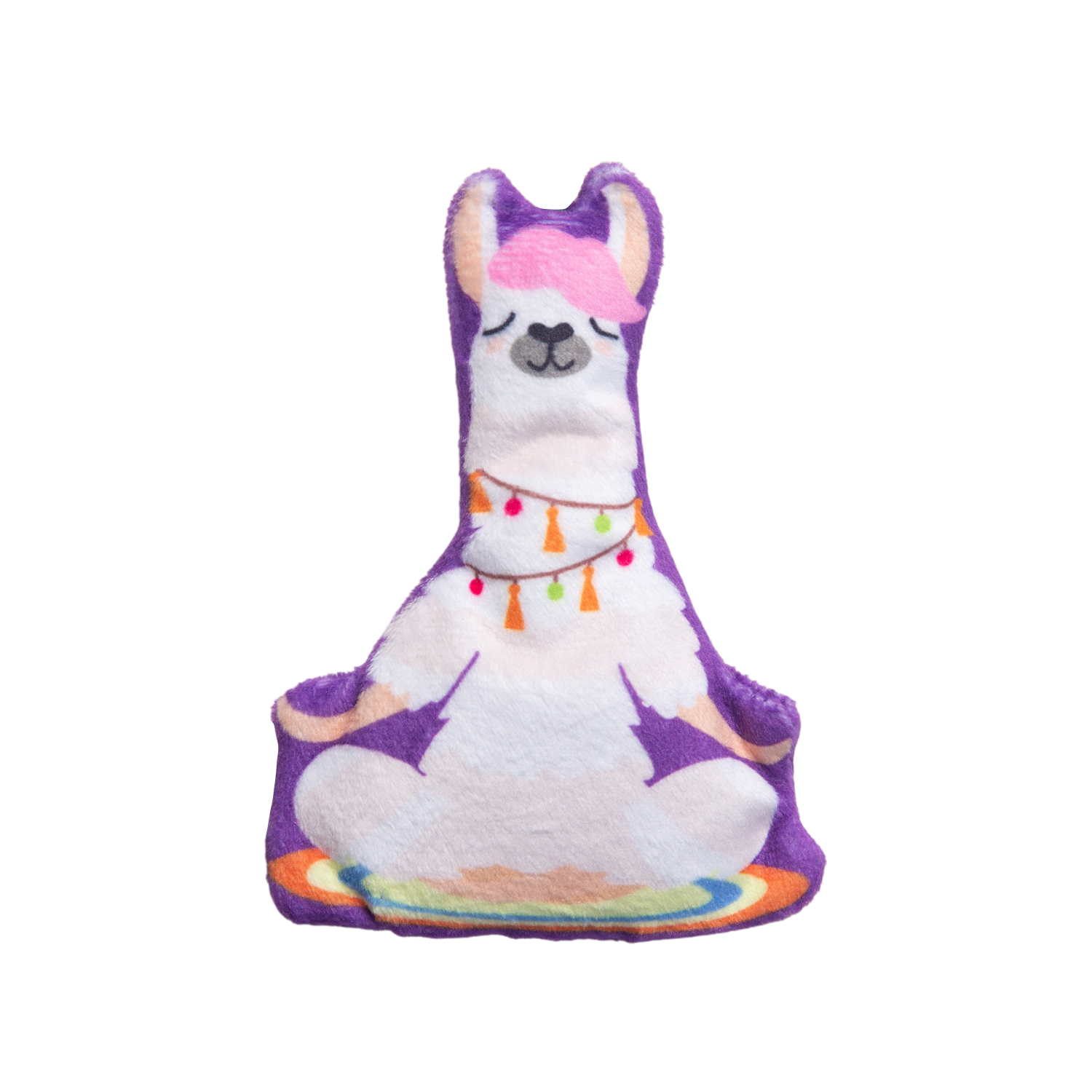 The Snugarooz Kitty LLamaste with Catnip is an adorable, eco-friendly plush llama cat toy wearing a purple outfit and colorful necklace, perfect for your feline friend’s playtime and relaxation.