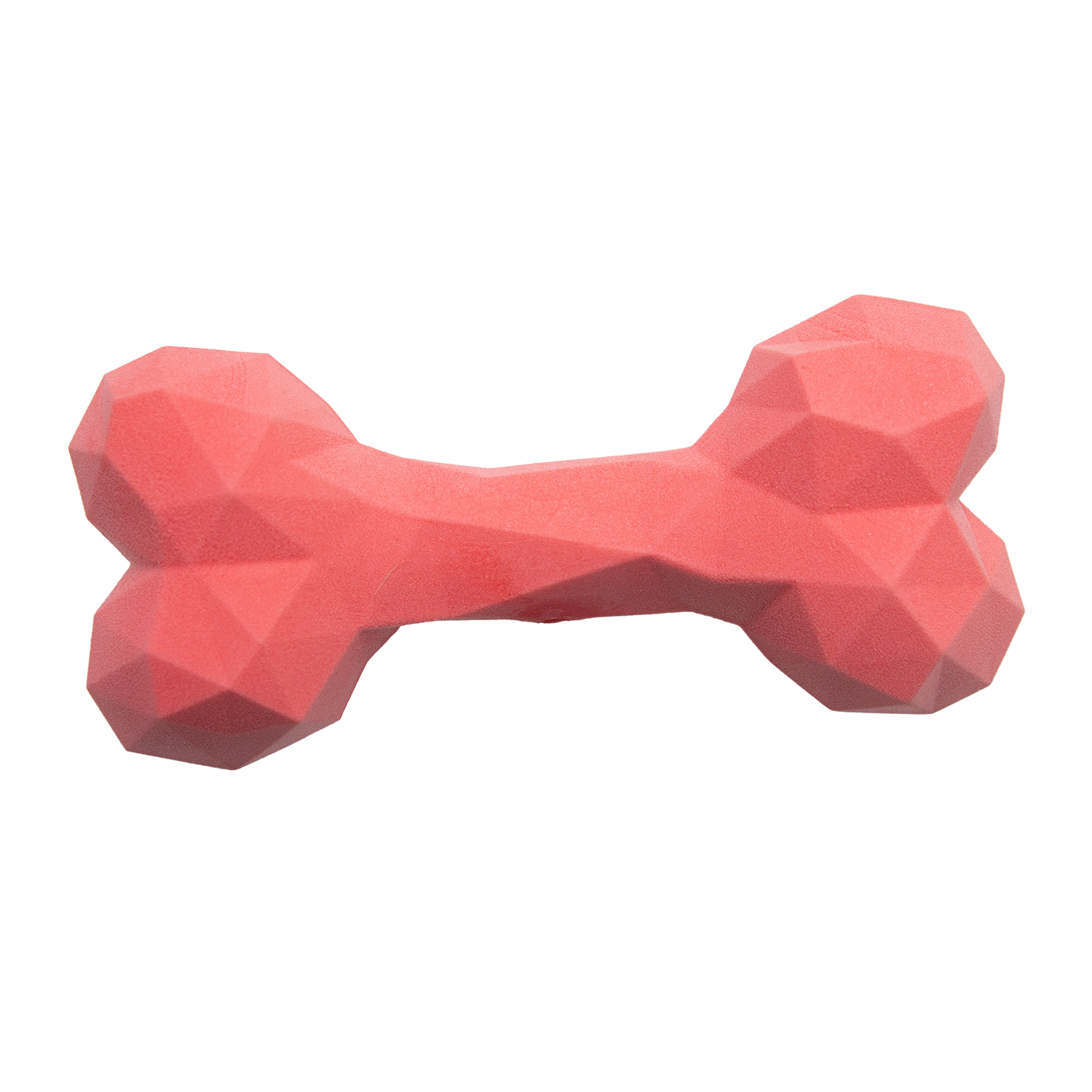 The Snugz Craft by Snugarooz is a red geometric dog bone toy with faceted surfaces, made from eco-friendly TPR for tough chewers, shown on a plain white background.