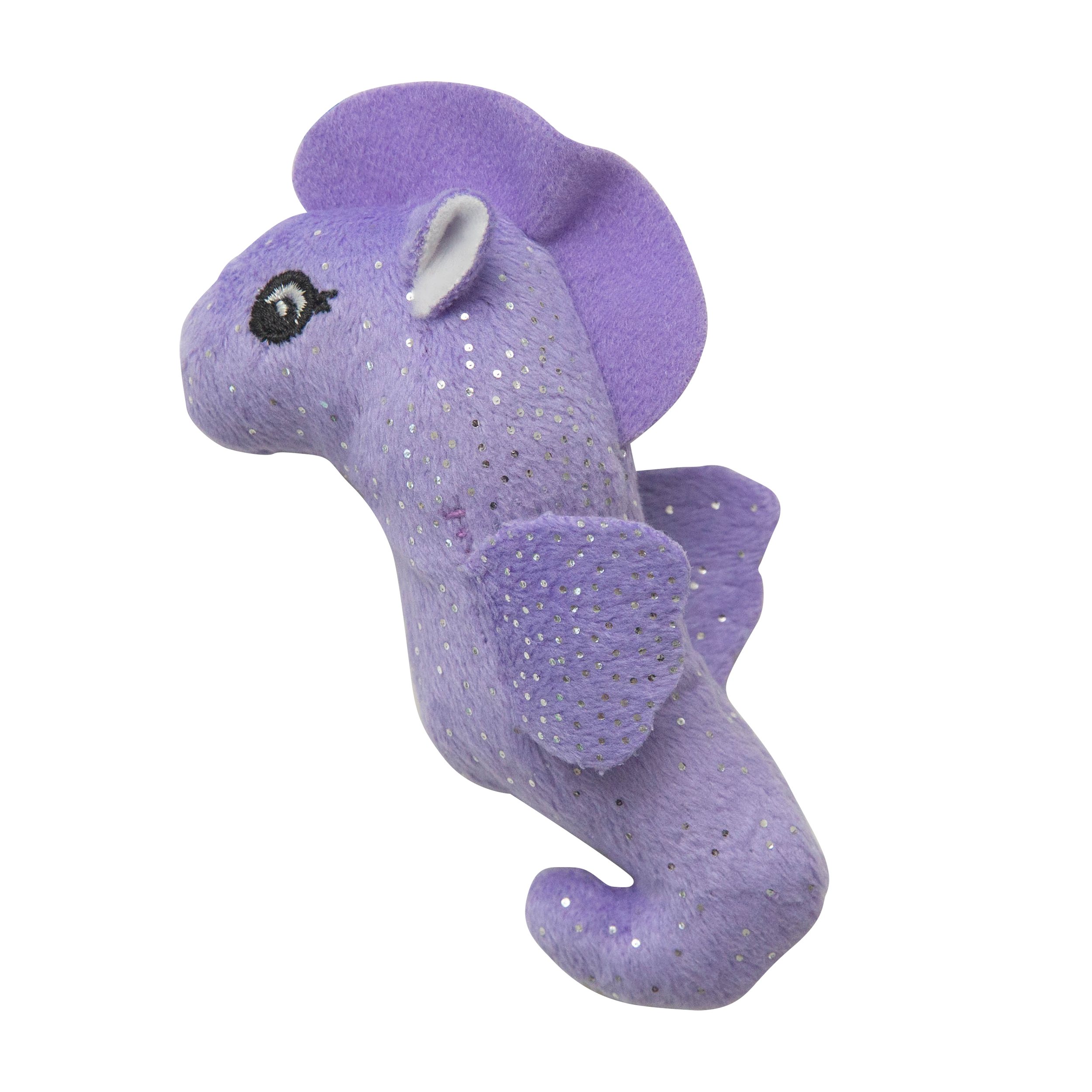 The Snugarooz Kitty Seahorse 2pk with Catnip features two plush seahorse cat toys—one purple with lavender accents and one turquoise with teal and white accents—both adorned with silver speckles, shown on a white background.