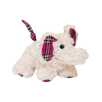 Ella the Elephant by Snugarooz is an adorable, eco-friendly plush dog toy with cream fur, black button eyes, and pink plaid accents on its ears, tail, and feet—perfect for your pet.