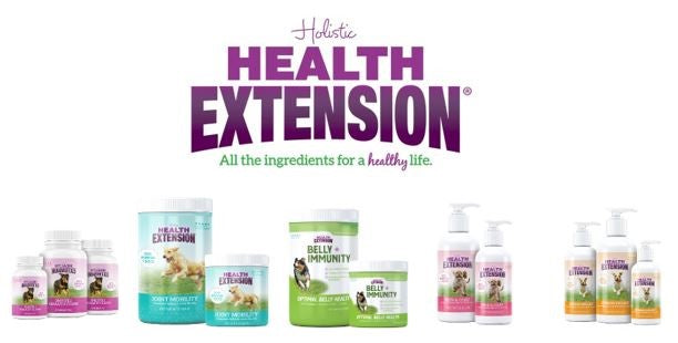 Health Extension Logo and vitamin and supplement products for dogs