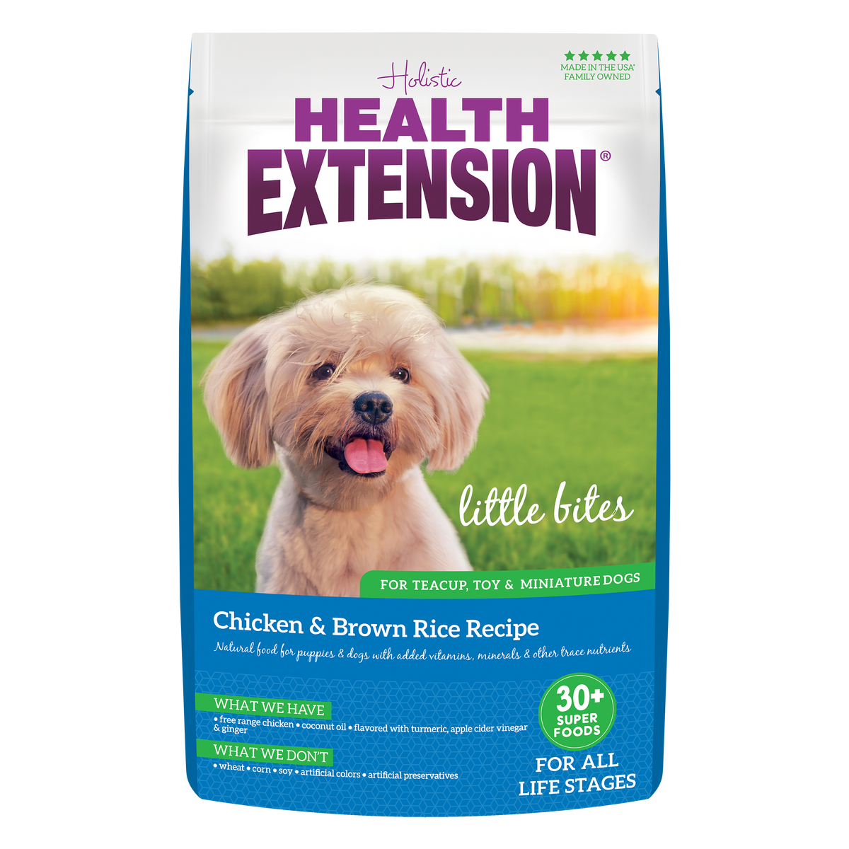 Health Extension Little Bites Chicken and Brown Rice small breed dry dog food bag
