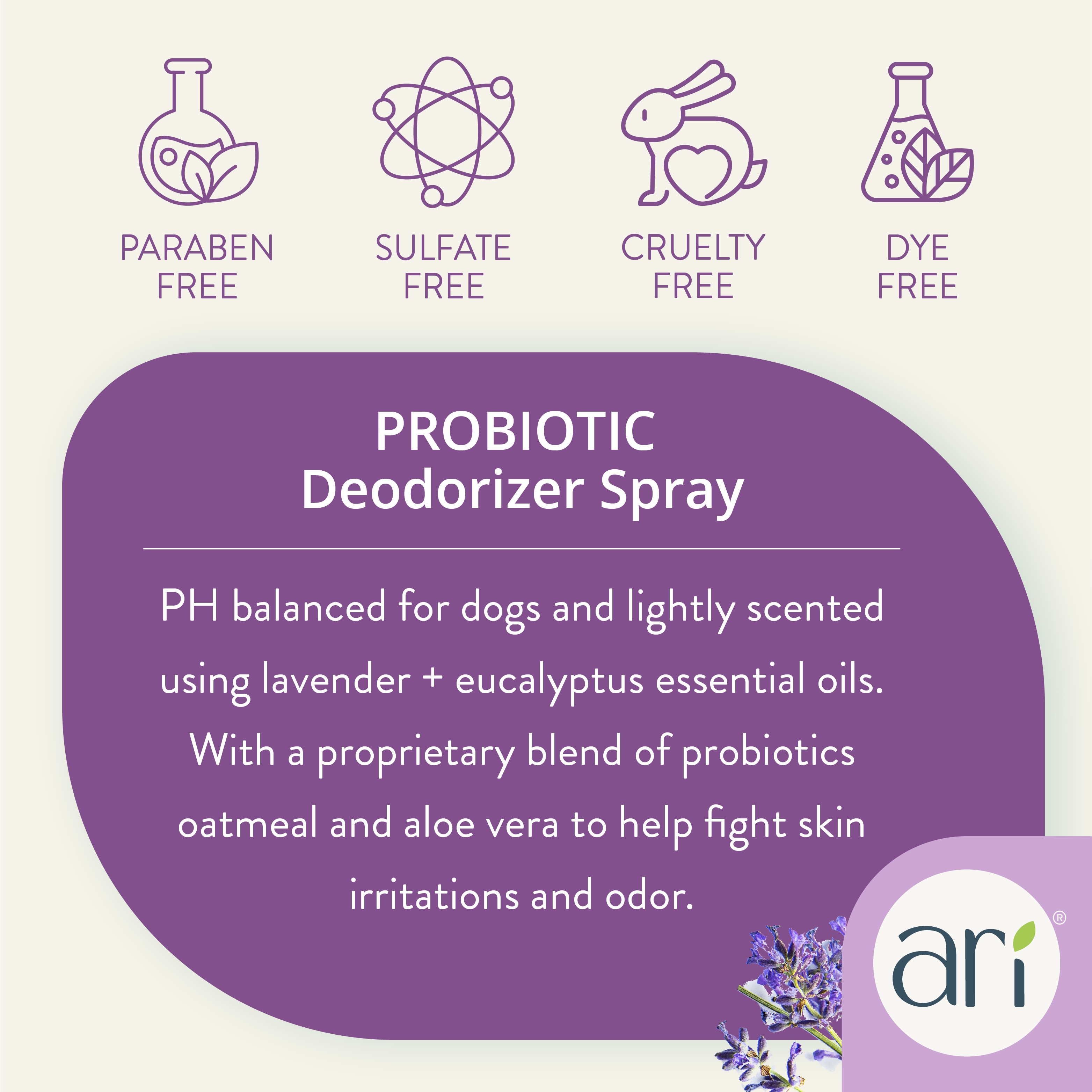 ARI Probiotic Deodorizer Spray – LAVENDER + EUCALYPTUS