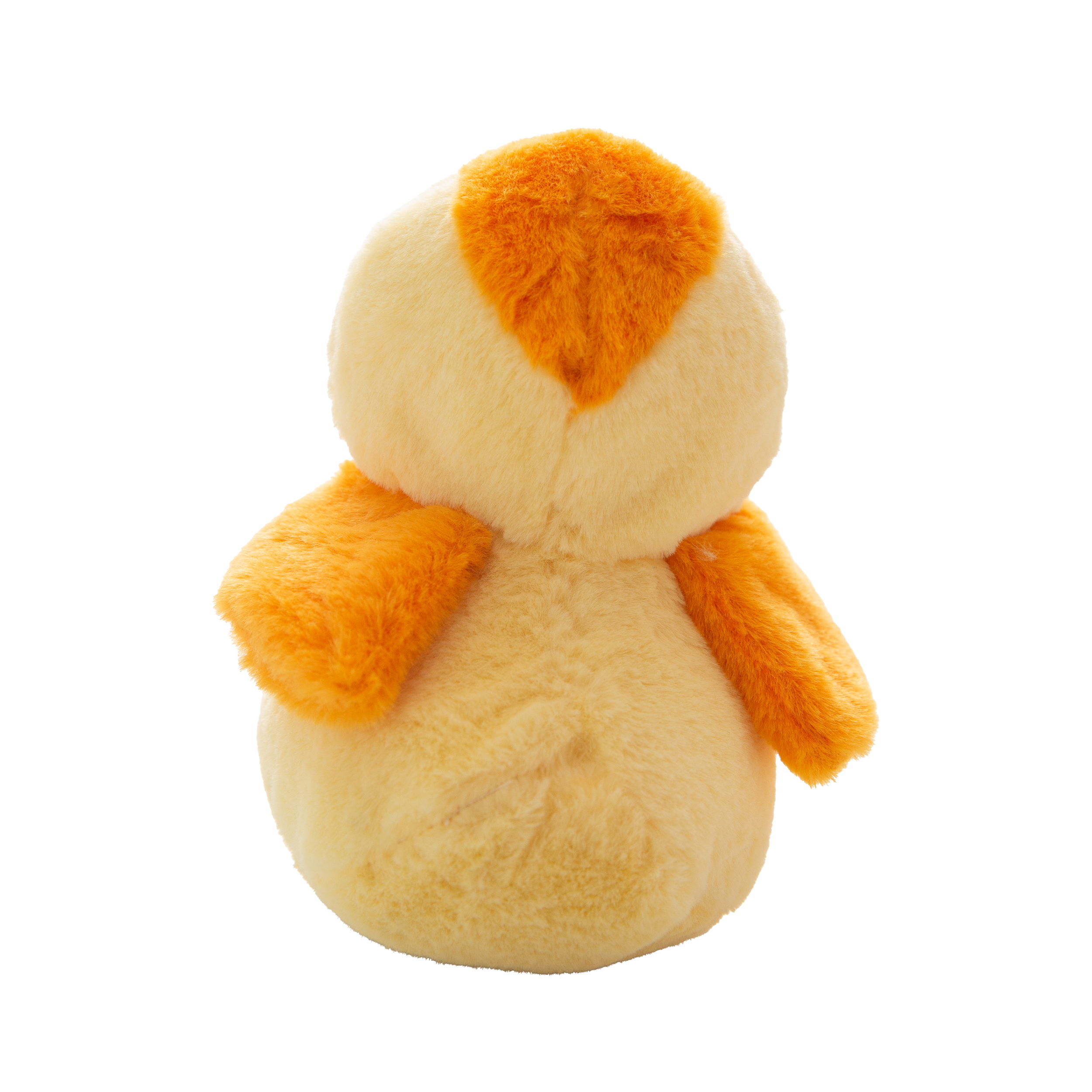 The Snugarooz Chicken Little is a plush yellow dog toy with orange feet, orange beak, and small black eyes, standing upright against a plain white background.
