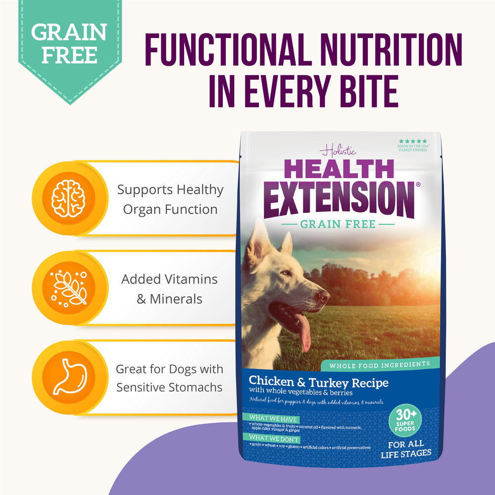 Grain Free Chicken & Turkey Recipe Dry Dog Food – Health Extension