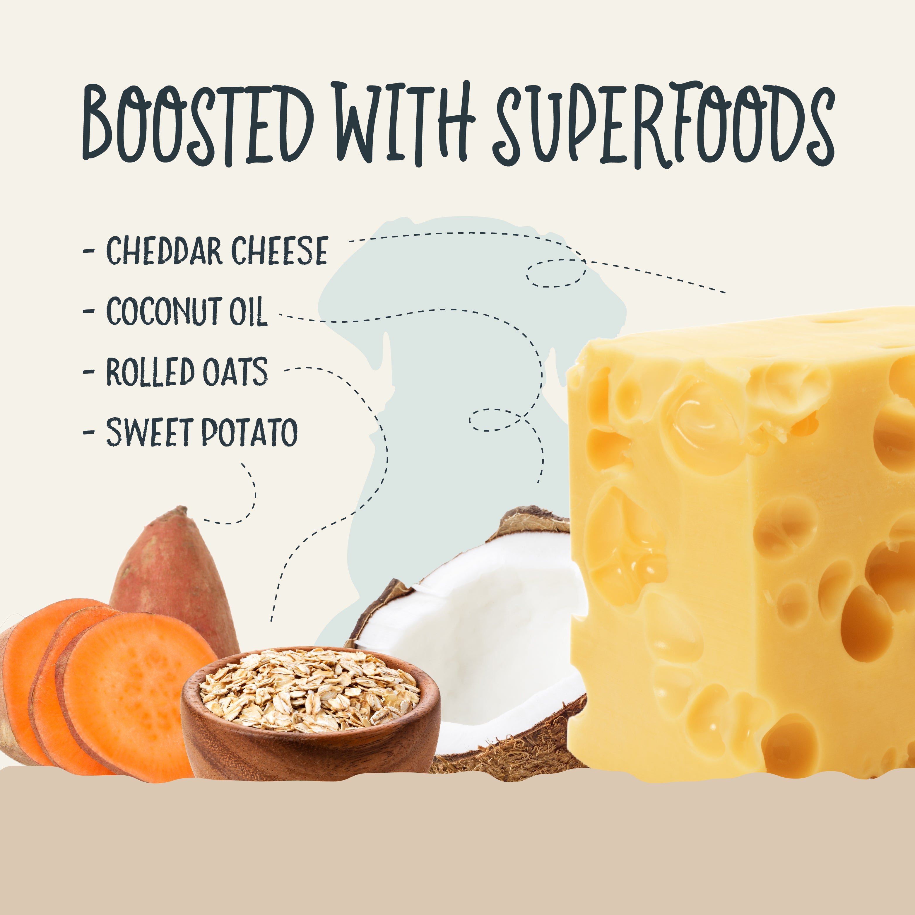 Sammy Snacks Cheddar treats are boosted with superfoods like cheddar cheese, coconut oil, rolled oats, and sweet potato