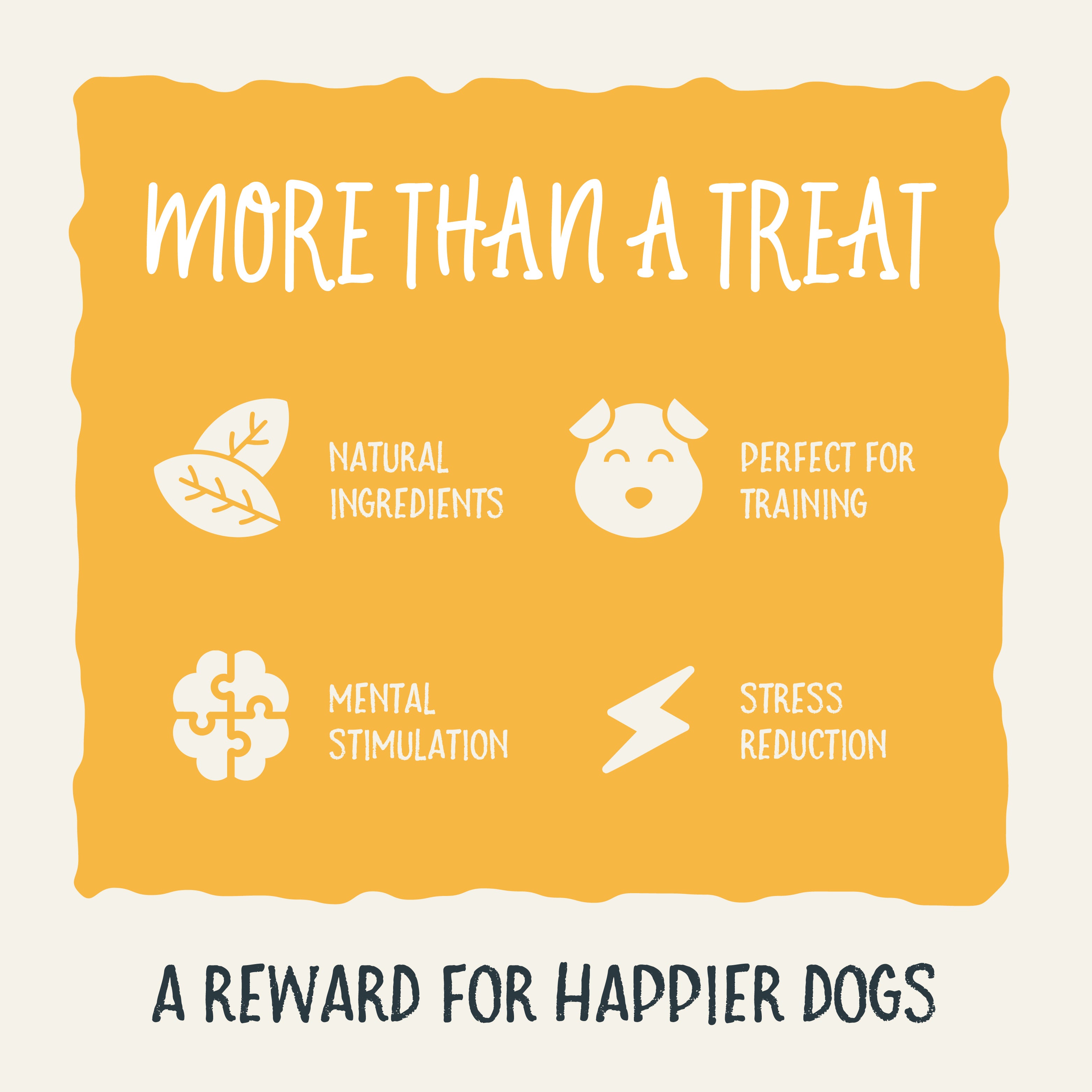 Sammy Snack graphic showing how it is more than a treat, it has natural ingredients, perfect for training, great for mental stimulation, and is stress reducing