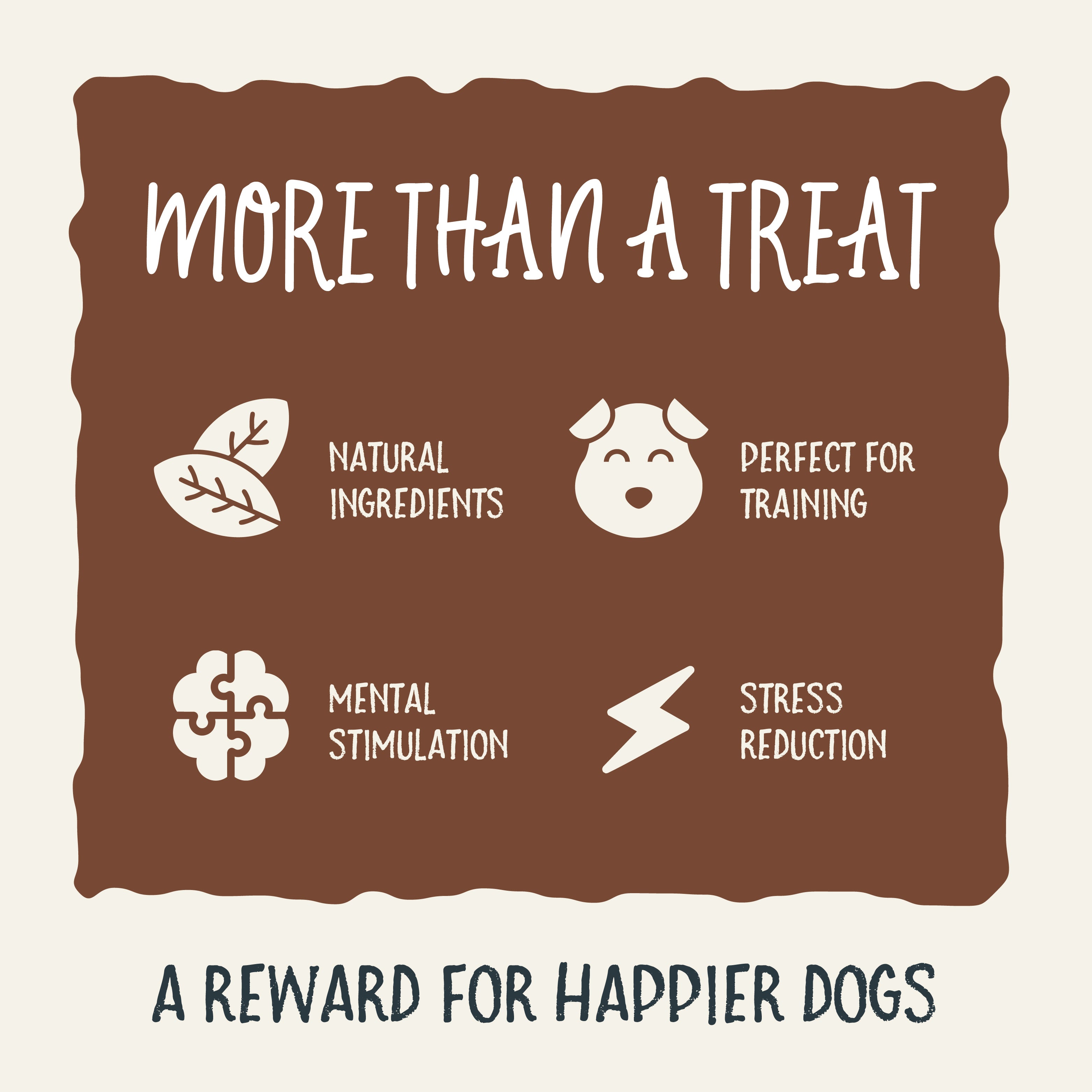 Sammy Snack graphic showing how it is more than a treat, it has natural ingredients, perfect for training, great for mental stimulation, and is stress reducing