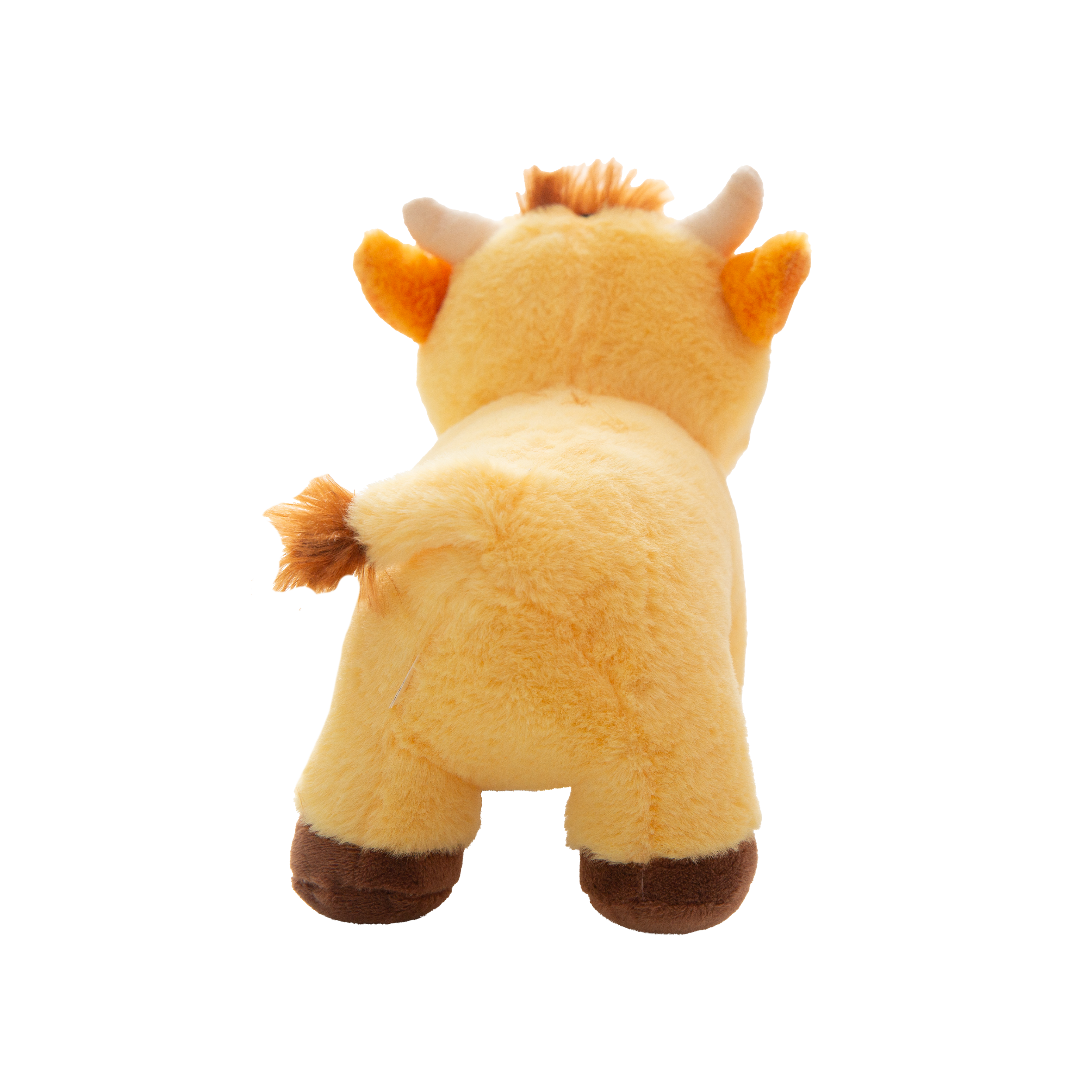 Snugarooz Honey Moo is a cute, eco-friendly plush cow dog toy with yellow fur, brown horns, a big pink snout, and a winking eye—perfect for your furry friend.