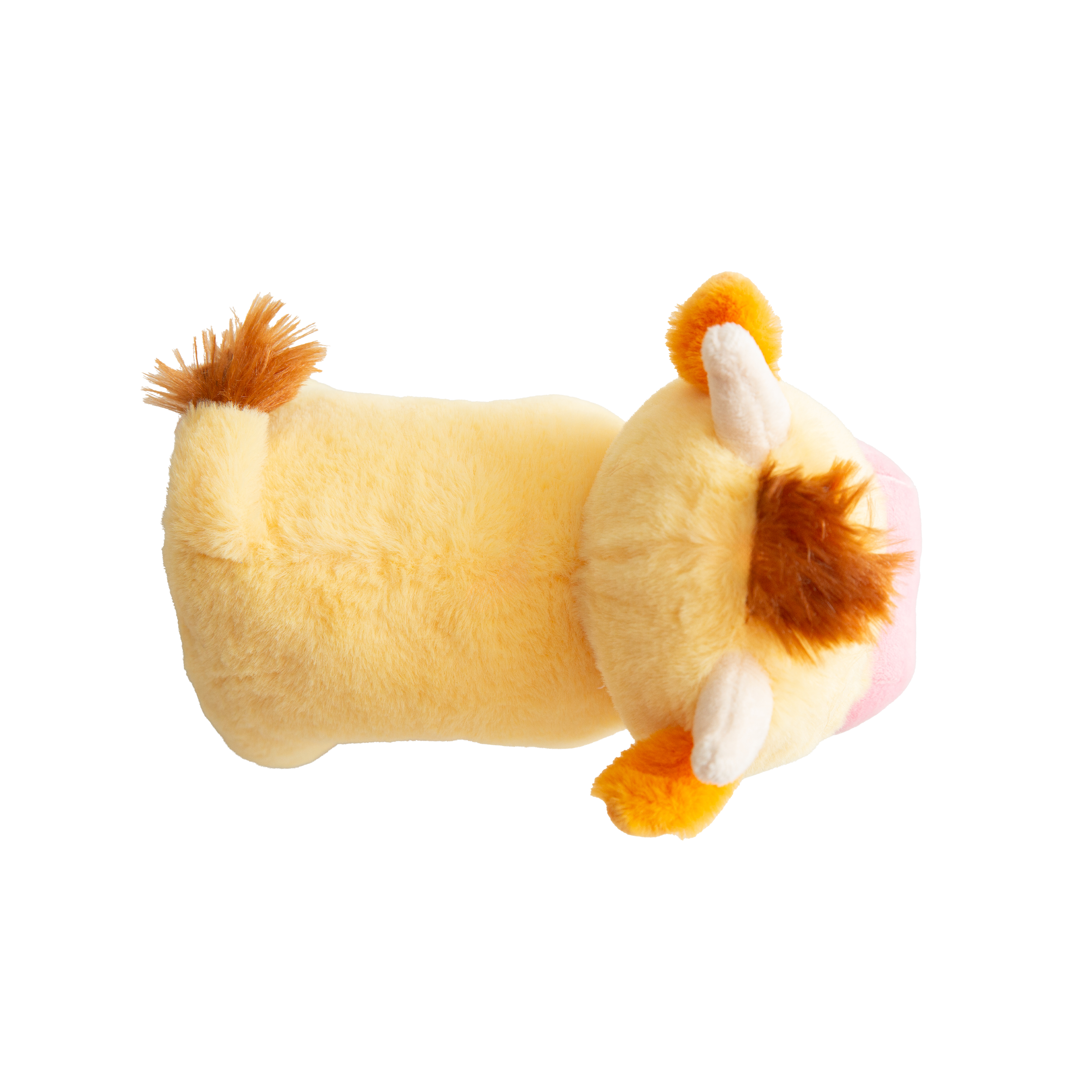 Snugarooz Honey Moo is a cute, eco-friendly plush cow dog toy with yellow fur, brown horns, a big pink snout, and a winking eye—perfect for your furry friend.