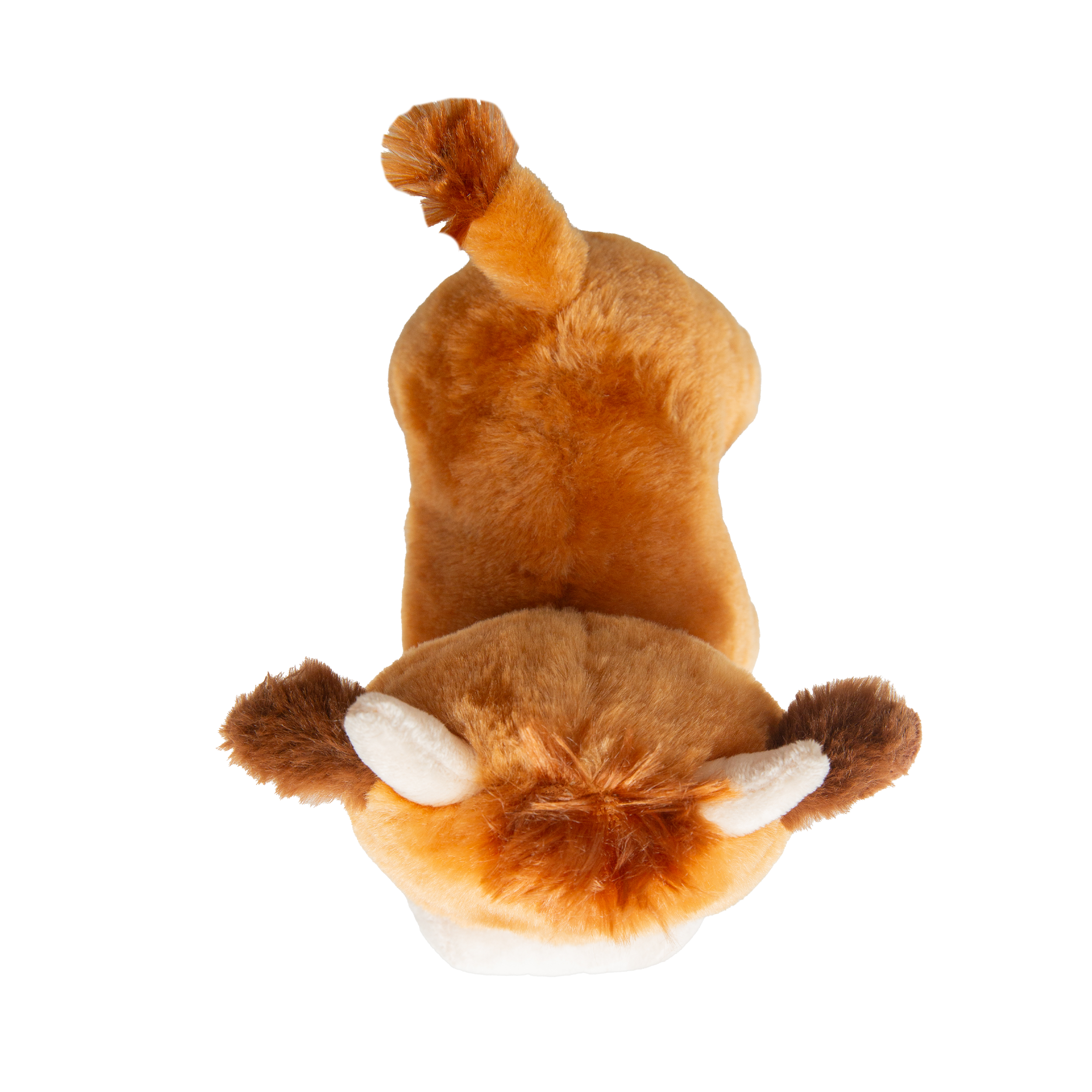 Howdy the Highland by Snugarooz is a cute, brown Highland cow dog toy with closed eyes, a happy smile, its tongue out, small white horns, and dark hooves—perfect for cuddling and playtime fun.