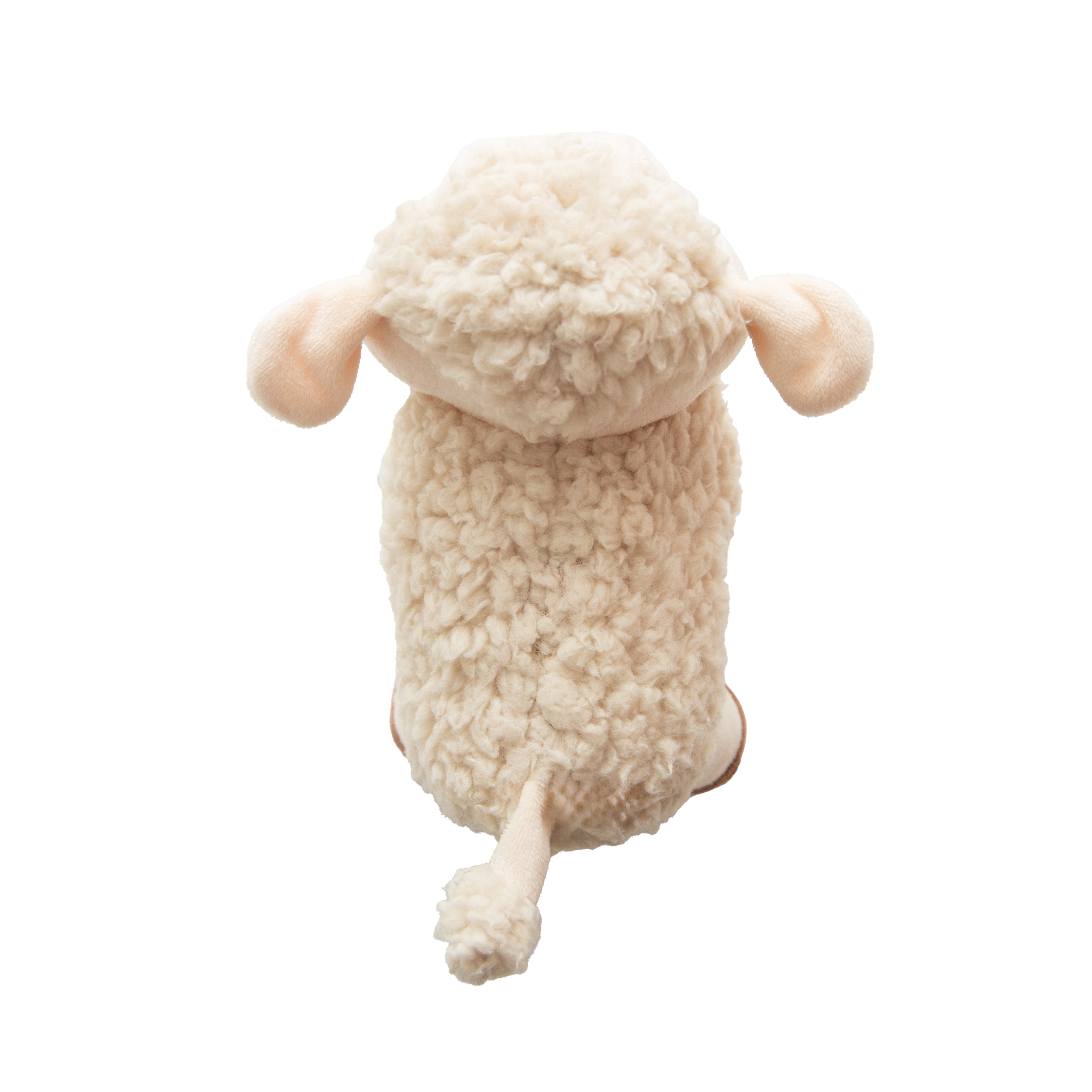 The Snugarooz Meryl Sheep is a plush lamb with a fluffy head, pink cheeks, closed embroidered eyes, and brown hooves, shown on a white background.