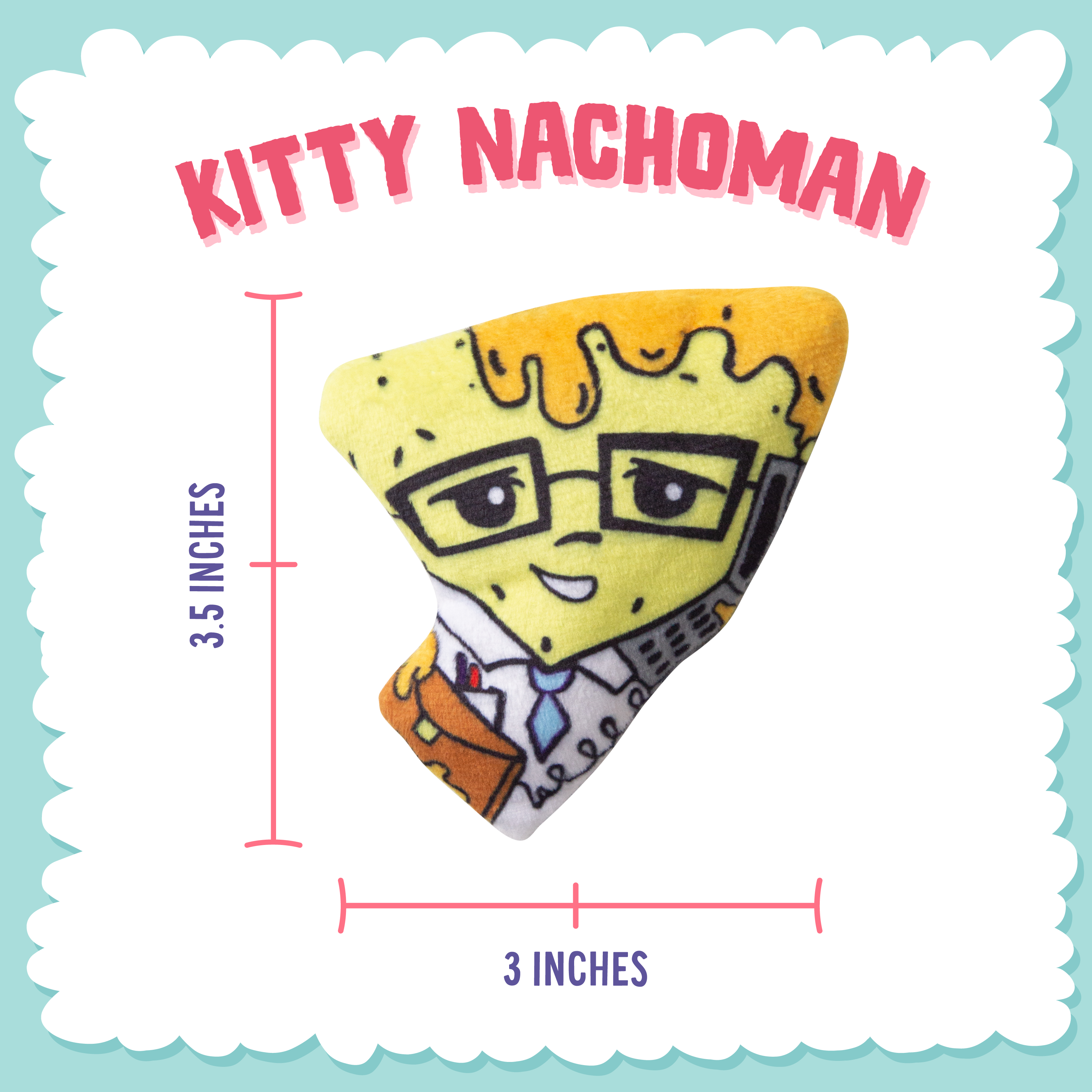 The Snugarooz Nacho Man with Catnip is a cute, eco-friendly plush cat toy shaped like a studious pizza slice—complete with glasses and a notepad—perfect as a fun catnip treat for your playful feline.