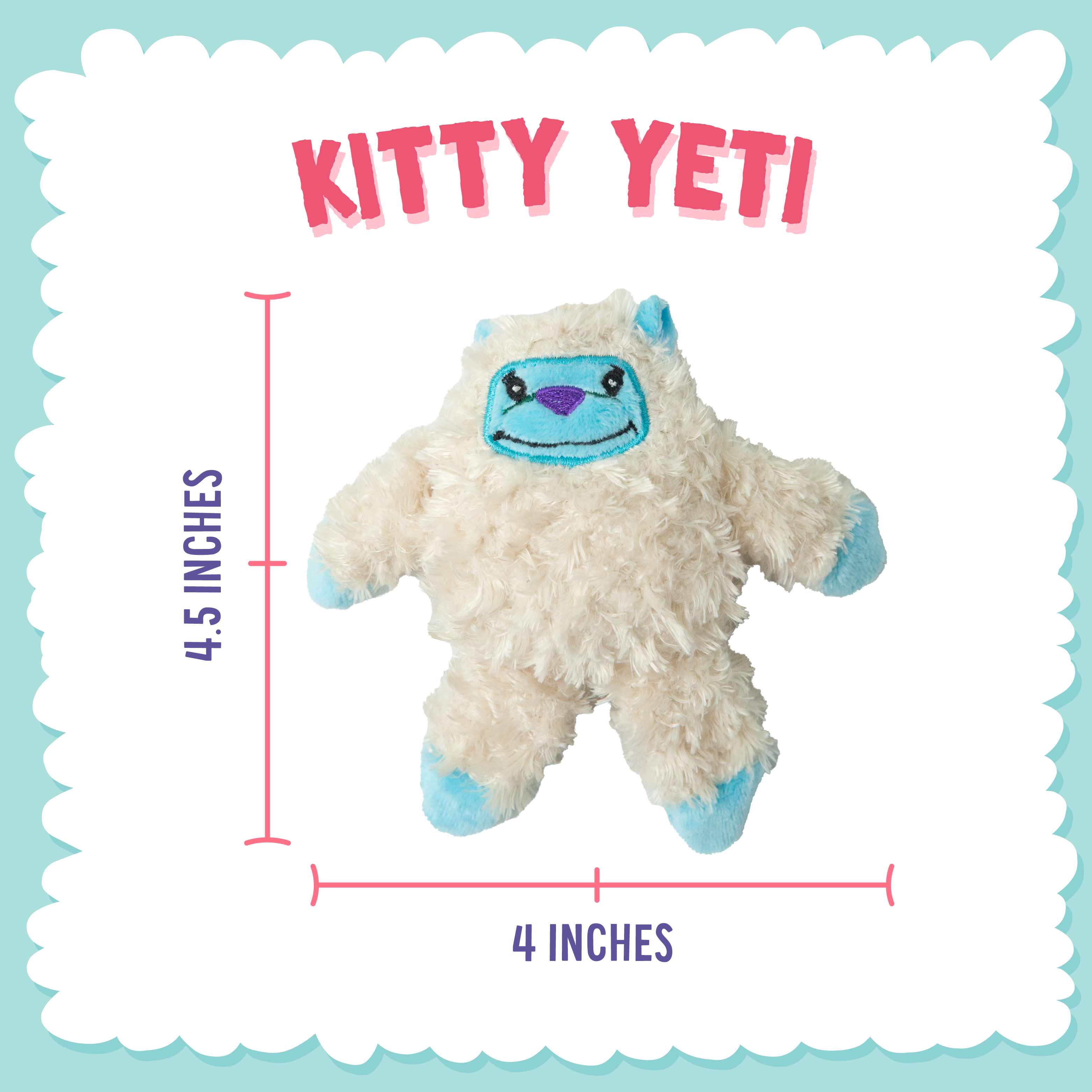 The Snugarooz Kitty Yeti with Catnip is a plush cat toy featuring fluffy cream fur, blue accents, and a stitched smiling face—perfect for playful cats who enjoy a cute, catnip-filled toy.