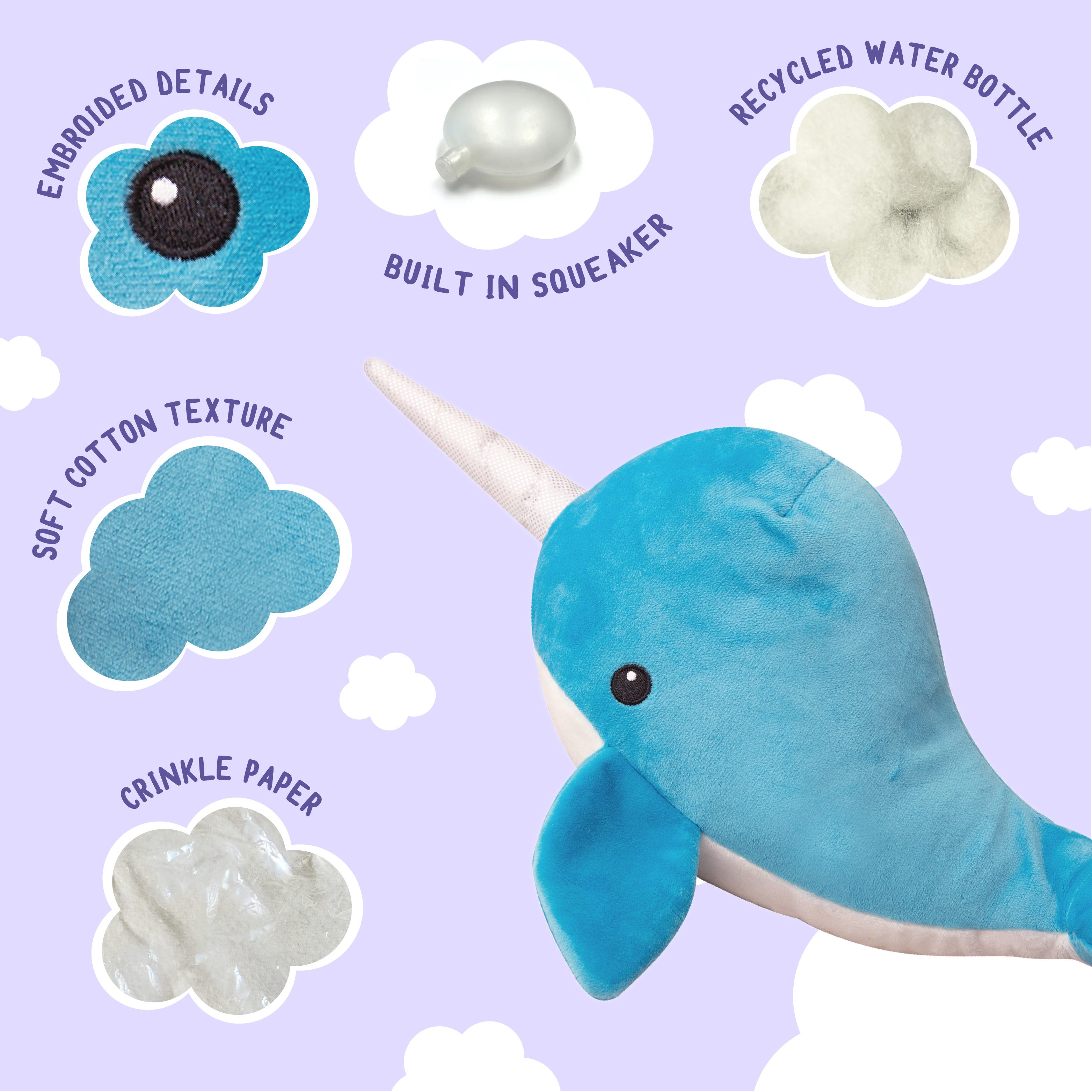 Plush Narwhal Dog Toy Plush Narwhal Dog Toy