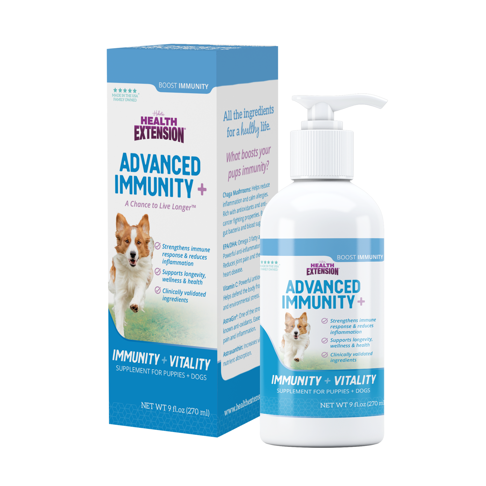 Advanced Immunity packaging and bottle with pump